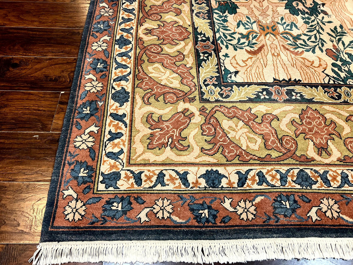 10x13 Wool Rug, Floral Pattern, Birds, Handmade Vintage Carpet, Couristan Rug, Beige - Jewel Rugs, view 9