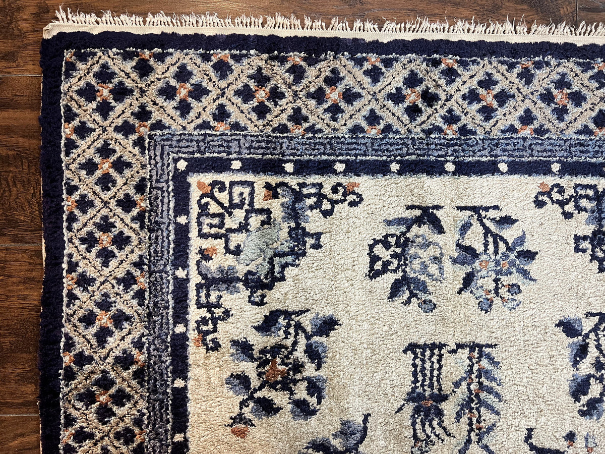 Silk Chinese Rug 3x5, Vintage Handmade Peking Carpet, Asian Oriental Art Deco Rug - Jewel Rugs, view 6