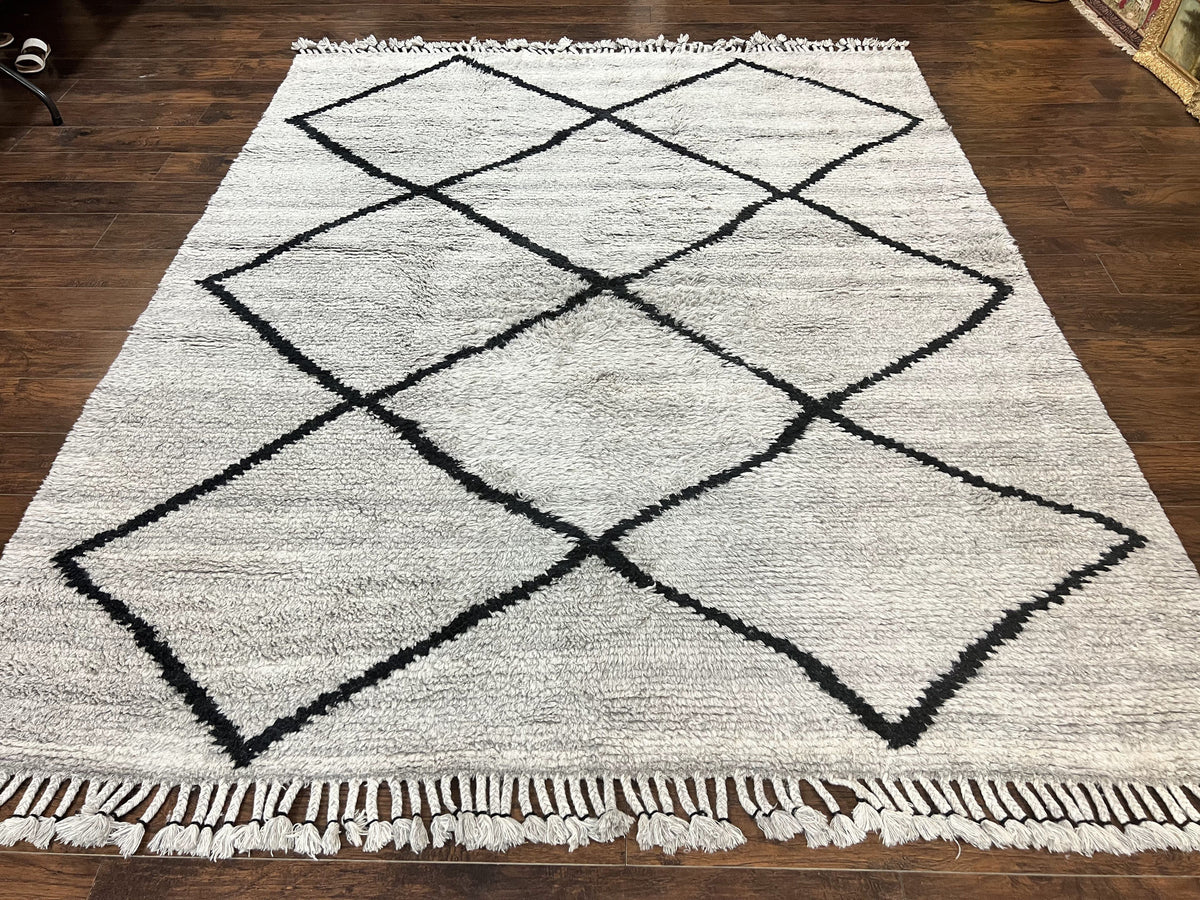 Modern Shag Rug 8x10, Gray and Black, Wool and Cotton, Lulu and Georgia, Handmade Indian Shag Rug - Jewel Rugs, view 2