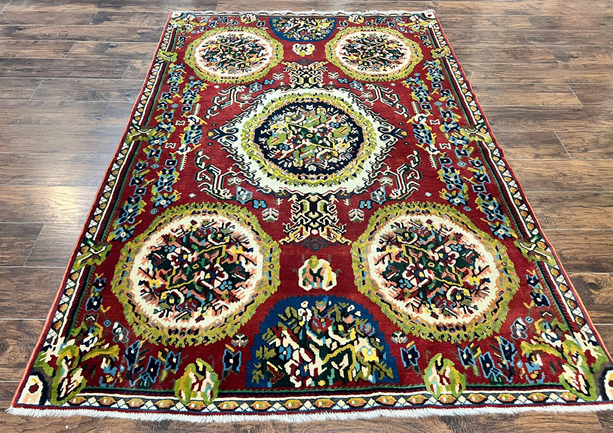 Persian Bakhtiari Rug 5x8, Wool Hand Knotted Antique Carpet, Red, Floral Oriental Rug, 5 x 8 Medium Sized Rug - Jewel Rugs, view 3