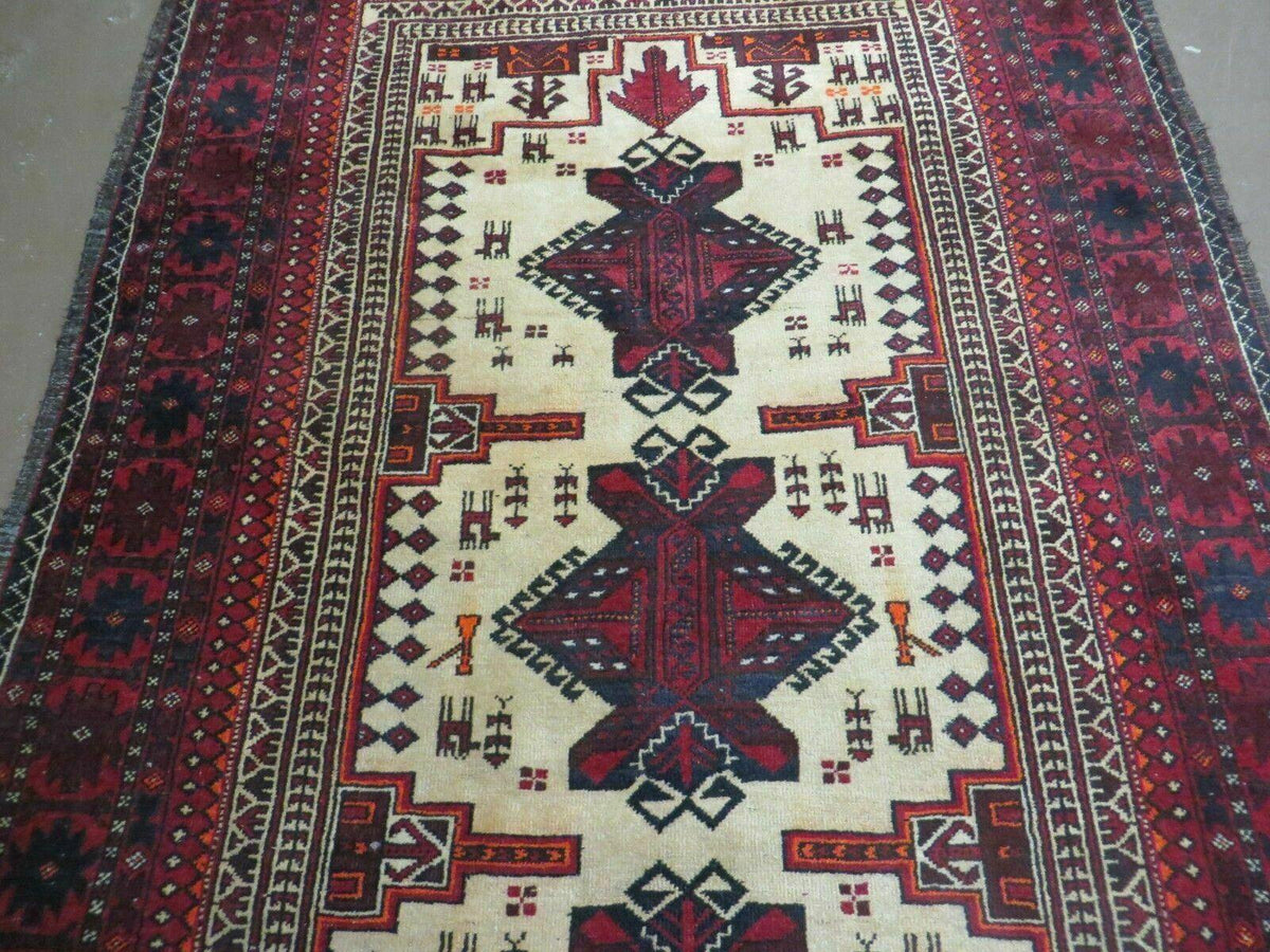 4' X 7' Vintage Handmade Pakistan Turkoman Bokhara Balouch Woven Wool Rug Nice - Jewel Rugs, view 4