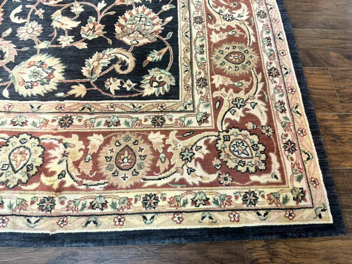 Vintage Oriental Rug 8x11, Floral Persian Design Carpet, Turkish Power Loomed Rug, Navy Blue Red Cream - Jewel Rugs, view 10