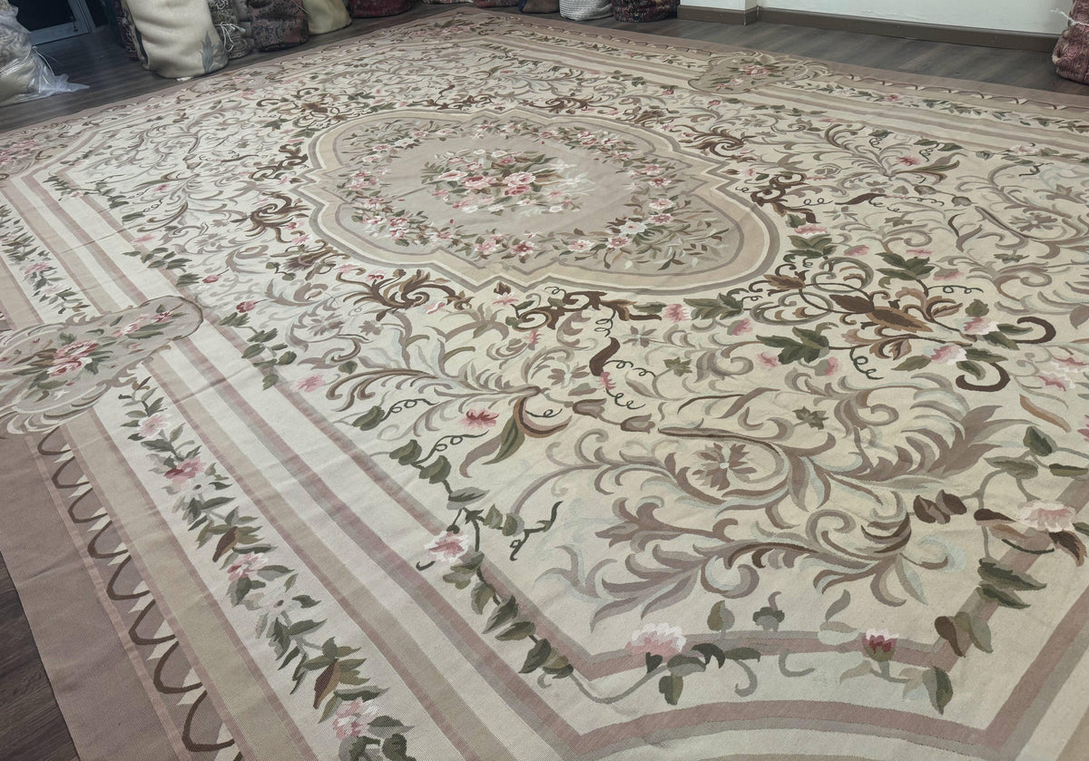 Palace Sized Aubusson Rug 13 x 20, Flatweave Aubusson Weave, Oversized Rug, European French Elegant Design - Jewel Rugs, view 13