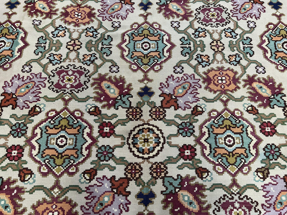 Antique Turkish Kilim Rug 7x10 Allover Pattern, Ivory Cream Maroon Light Blue, Wool Flatweave Hand Woven, Large Kilim, Vintage Kilim Carpet - Jewel Rugs, view 5