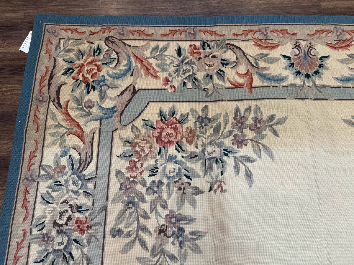 Ivory Needlepoint Rug 8x10, Wool Handmade Carpet - Jewel Rugs, view 7