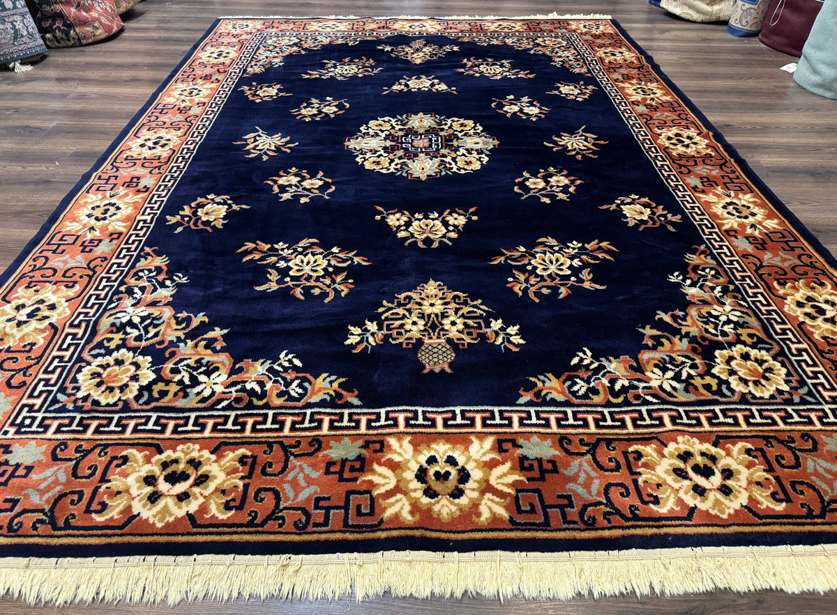 Chinese Wool Rug 8x11, Navy Blue and Terracotta, Floral, Couristan Belgium Power Loomed Carpet - Jewel Rugs, view 2