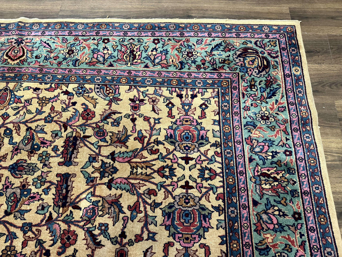 Antique Persian Rug 10x15, Camel and Cyan, Allover Pattern, Rare, Samarkand Rug - Jewel Rugs, view 7