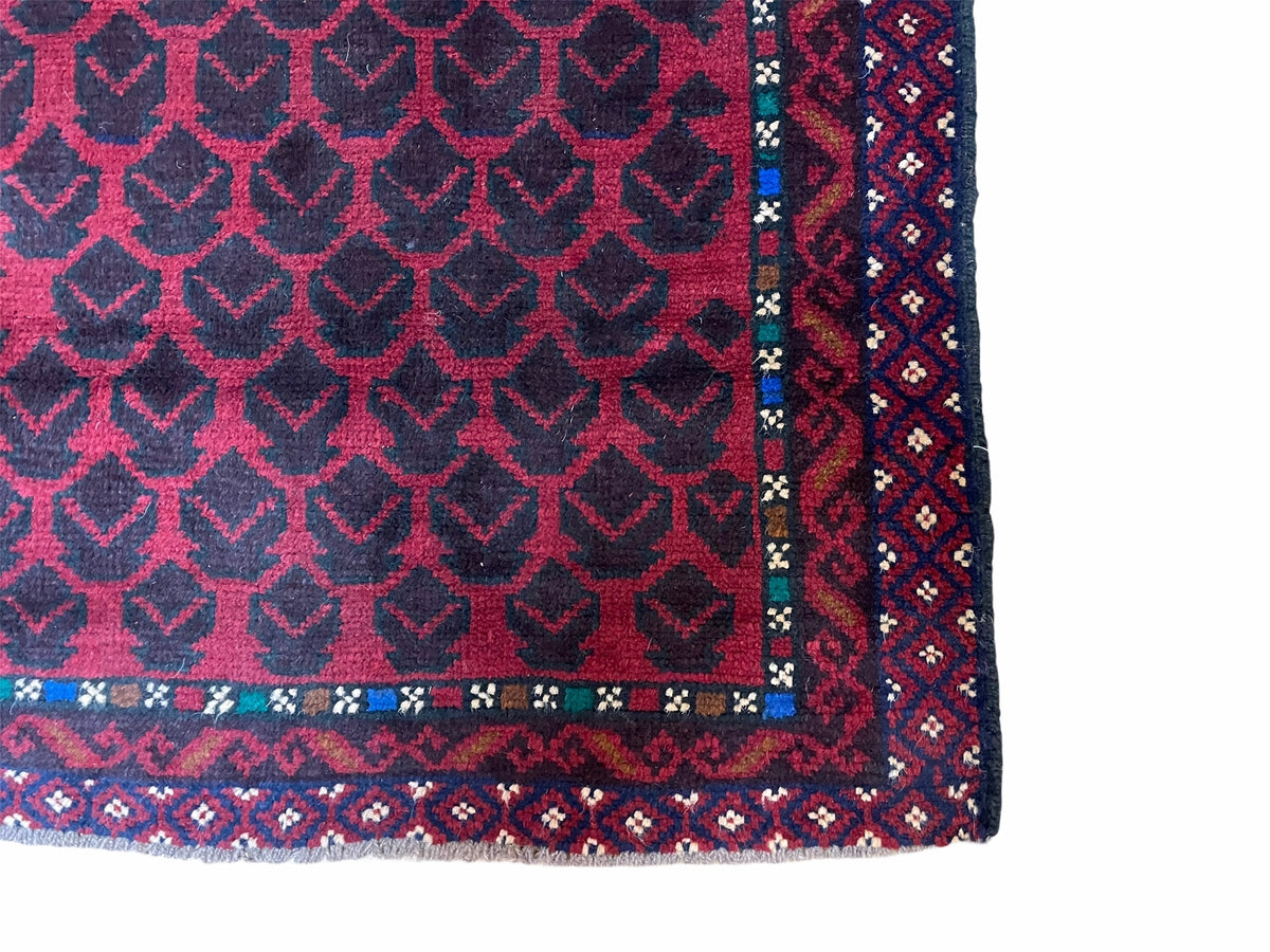 2' 8" X 4' 6" Vintage Handmade Tribal Wool Rug Balouchi Rug Afghan Rug Red Blue - Jewel Rugs, view 9