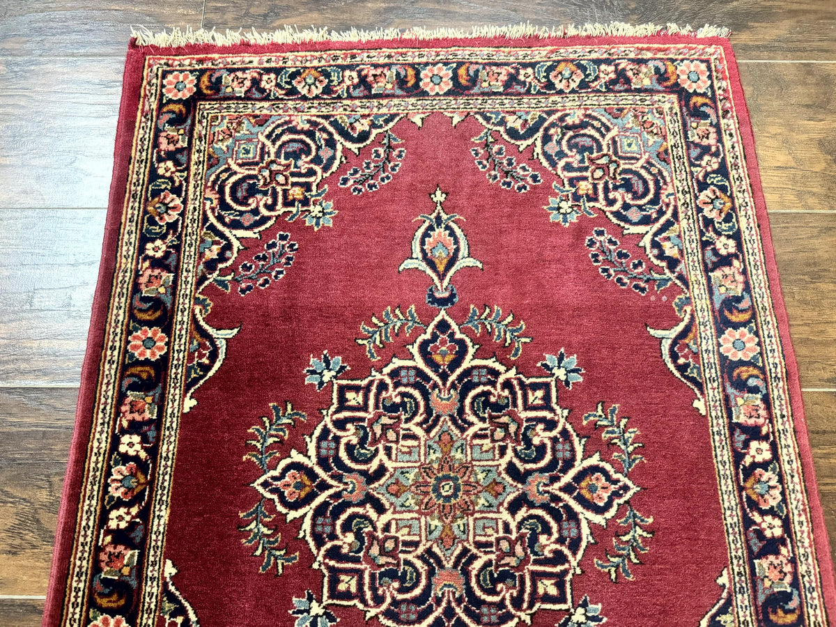 Small Persian Kashan Rug 2x3, Red and Navy Blue, Handmade Vintage Wool Semi Antique Persian Carpet, Semi Open Field, Pair B - Jewel Rugs, view 4