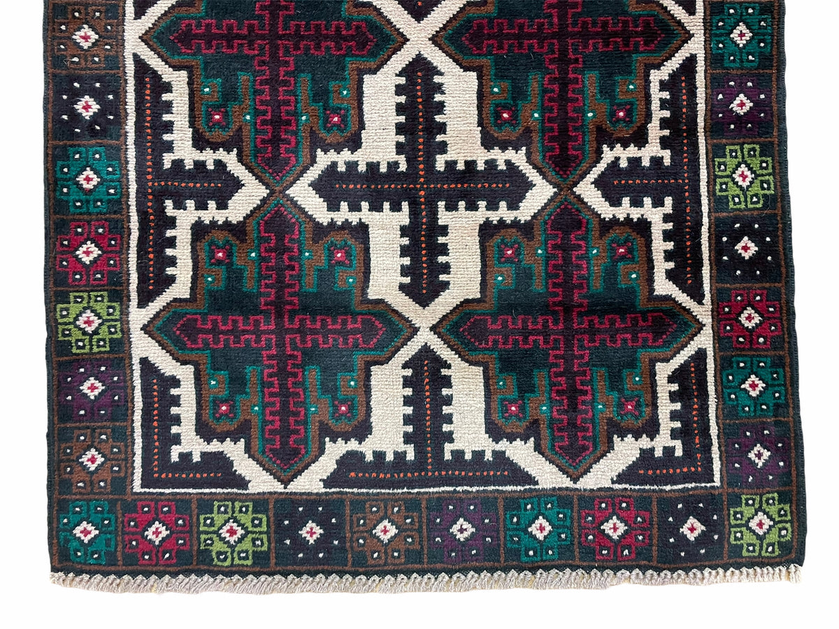 3 X 4.4 Vintage Handmade Tribal Wool Rug Balouchi Rug Afghan Rug Red Beige Green - Jewel Rugs, view 5