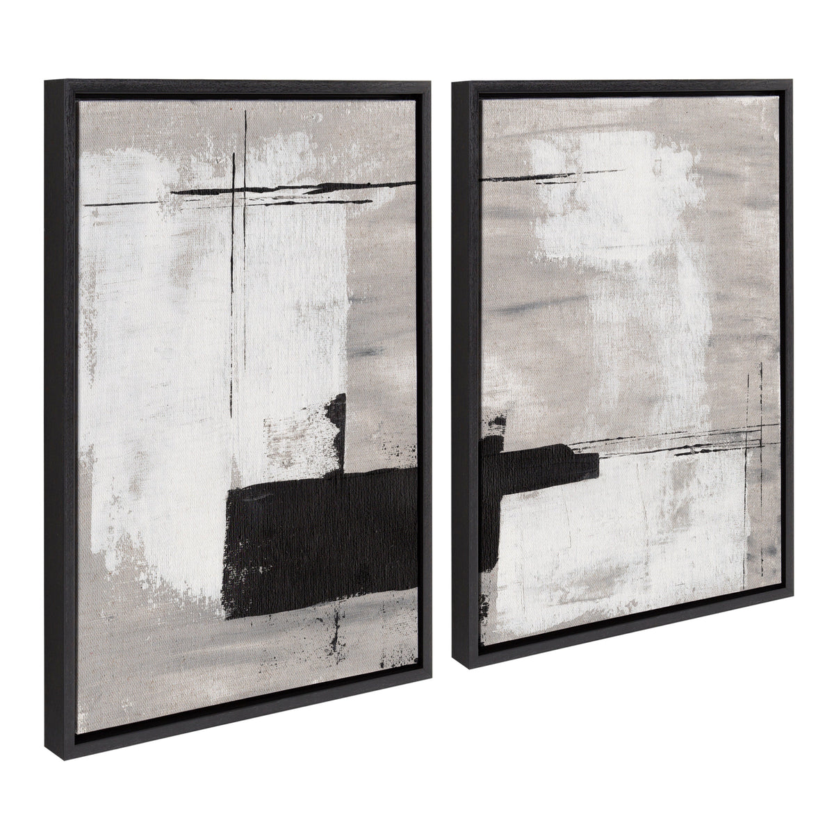 Sylvie Line 1 Left and Right Neutral Linen Framed Canvas Art Set by Nikita Jariwala
