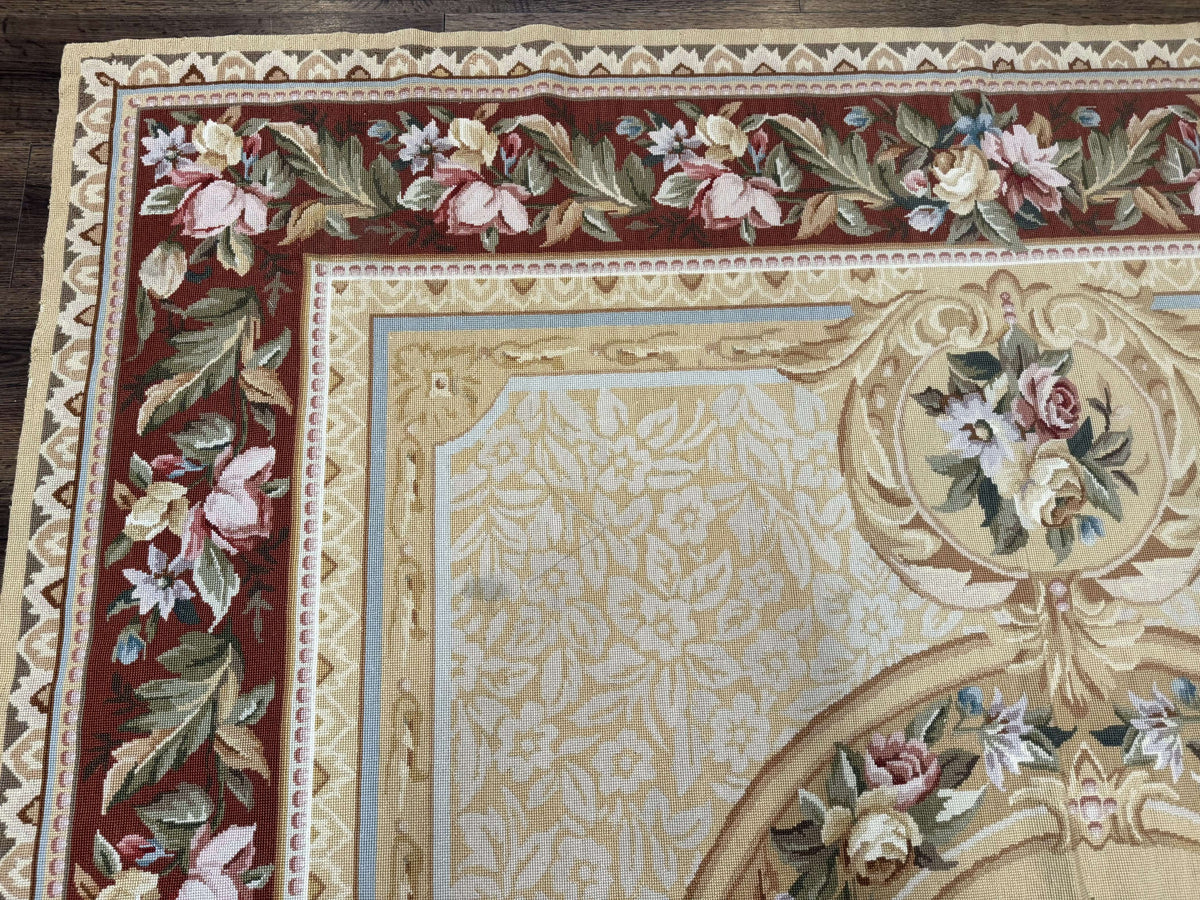Needlepoint Rug 8x10, Aubusson Savonnerie European Carpet, Floral, Elegant - Jewel Rugs, view 7