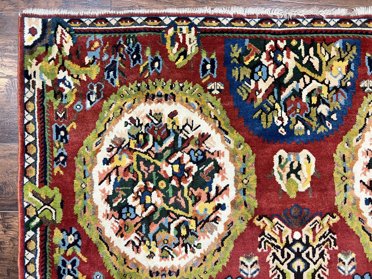 Persian Bakhtiari Rug 5x8, Wool Hand Knotted Antique Carpet, Red, Floral Oriental Rug, 5 x 8 Medium Sized Rug - Jewel Rugs, view 7