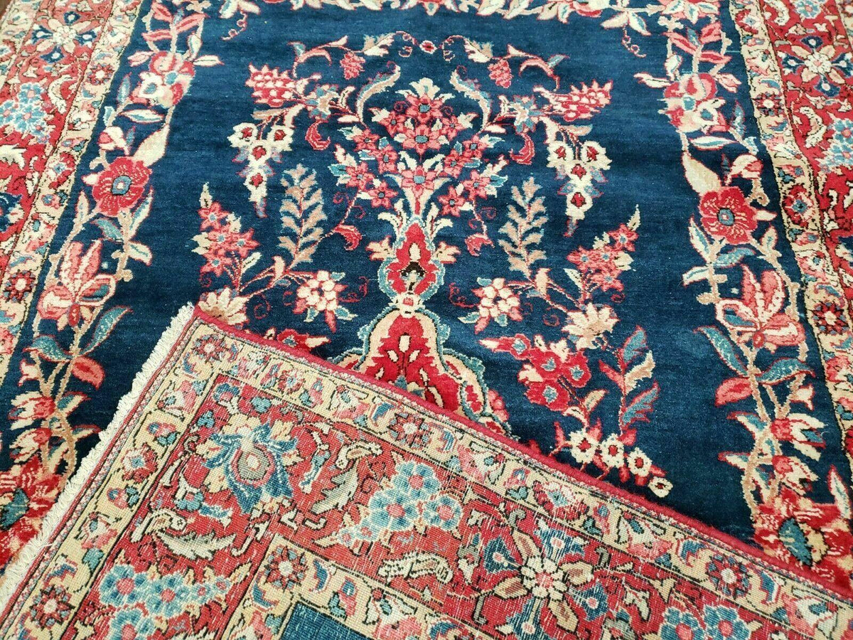 4' X 7' Vintage Handmade Turkish Wool Rug Flowers Birds Tree Of Life Blue Red - Jewel Rugs, view 11