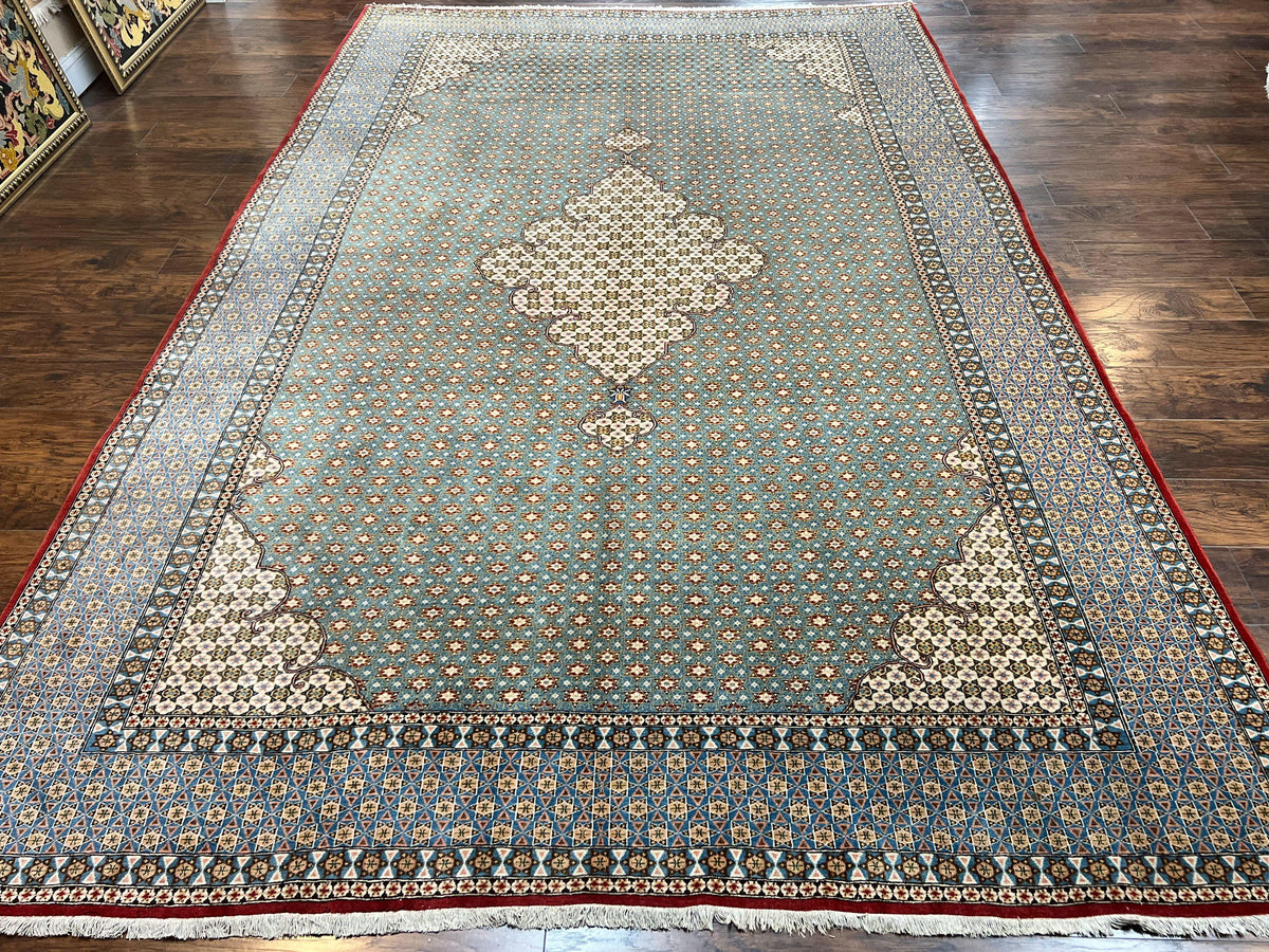 Rare Persian Rug 8x12, Qum Rug, Repeated Star Motifs, Blue and Ivory, Fine 300 KPSI, Hand Knotted Handmade Vintage Wool Rug - Jewel Rugs, view 2