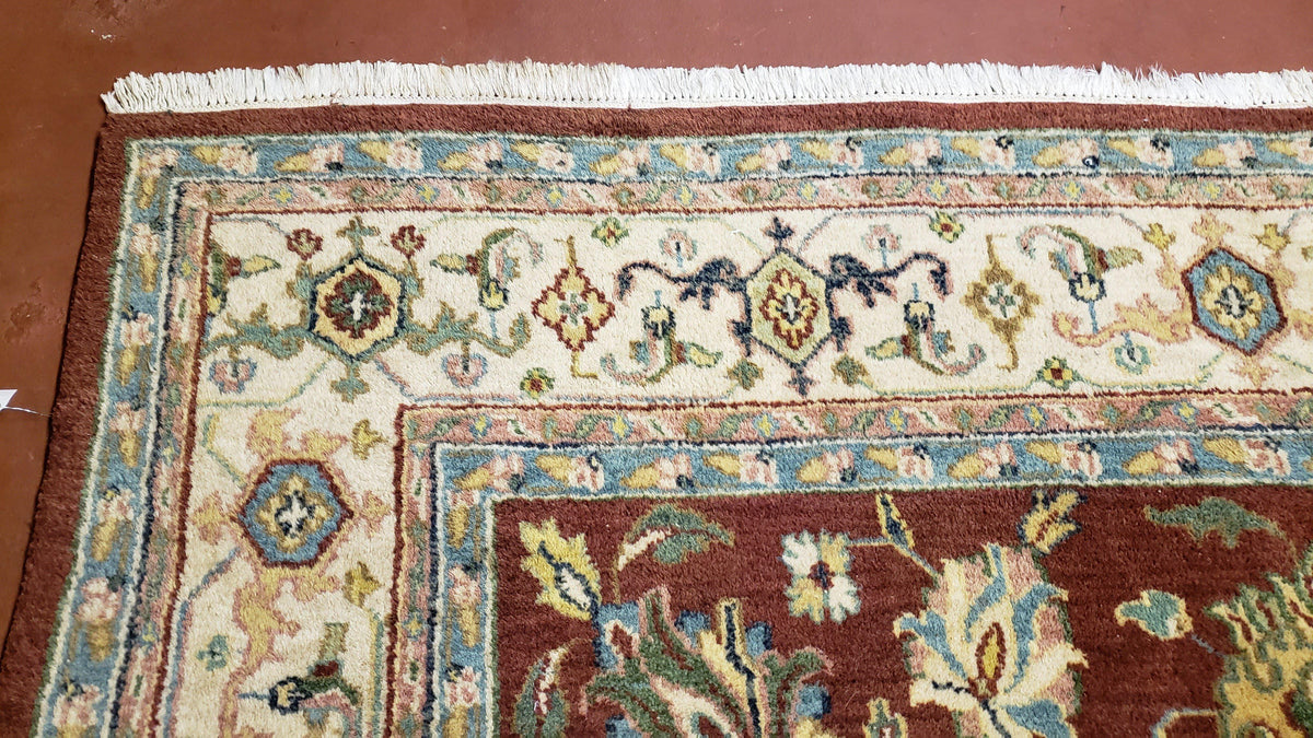 8x12 Indo-Mahal Rug, Floral Allover, Red & Beige, Wool Vintage Handmade Traditional Carpet - Jewel Rugs, view 7