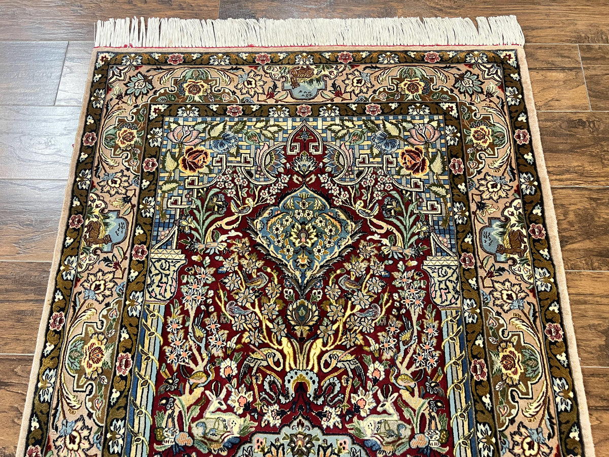 Marvelous Persian Isfahan Rug 3.7 x 5.6, Tree of Life and Animal Pictorials, Handmade Vintage Super Fine 600 KPSI, Kork Wool  Silk Highlights, Rare - Jewel Rugs, view 3