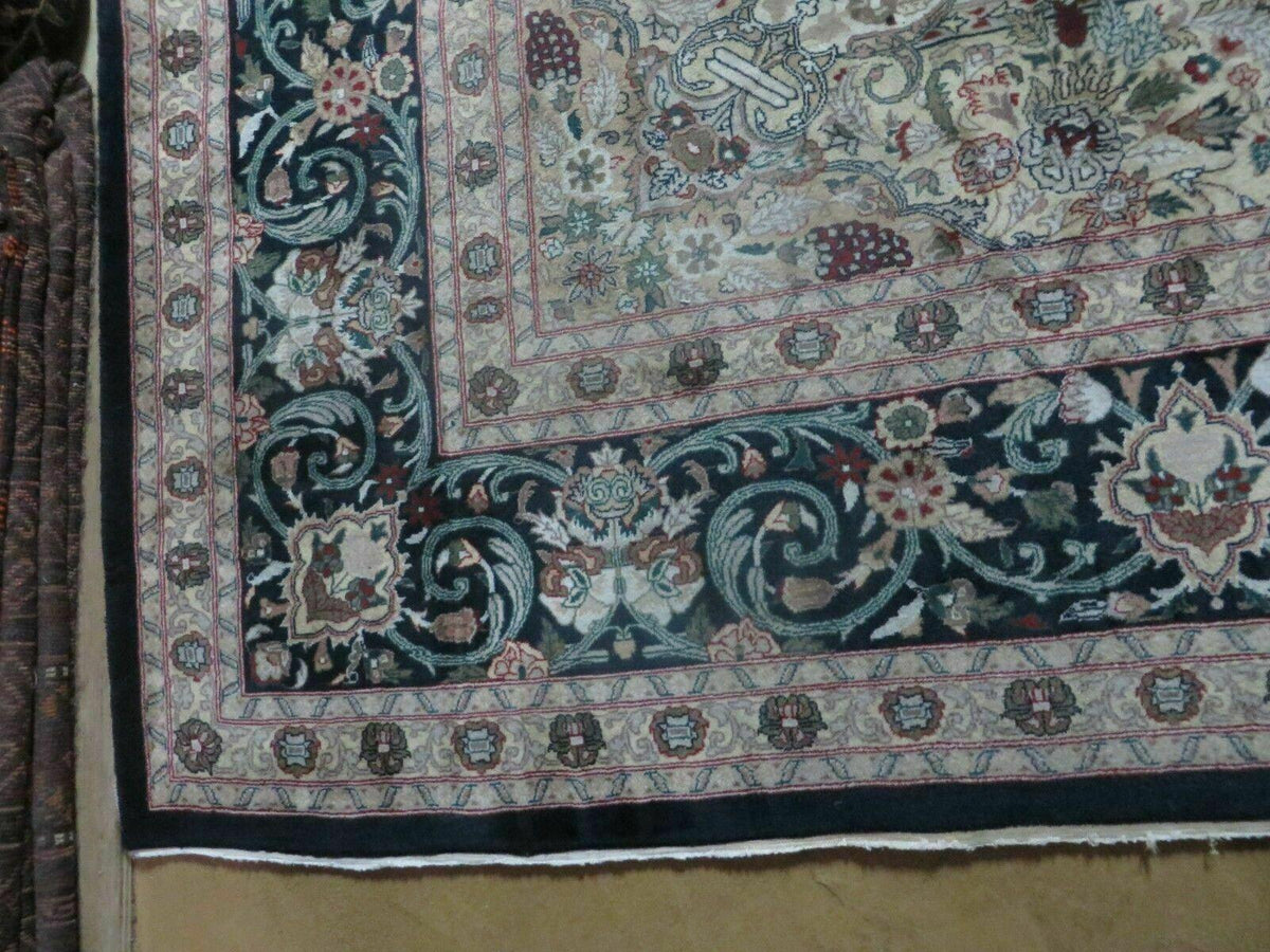 Beautiful Sino Persian Rug 9x12, Elegant High Quality Handmade Wool Oriental Carpet, Medallion with Corner Design, Floral, Black and Ivory - Jewel Rugs, view 8