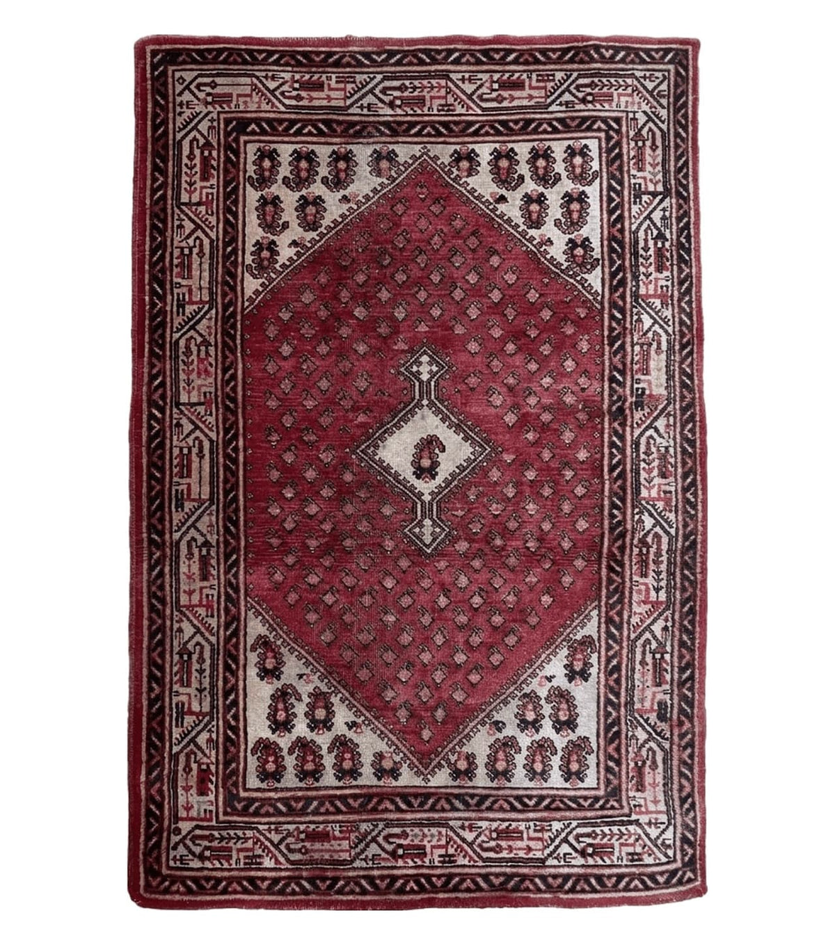4 X 6.5 Antique Handmade Wool Rug Paisley Boteh Design Tribal Rug Red Ivory - Jewel Rugs