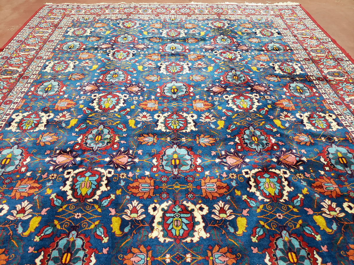 Rare Antique Persian Veramin Carpet, Mina-Khani Pattern, Blue, Red, Ivory, 7x11 ft, Hand-Knotted, Wool - Jewel Rugs, view 3