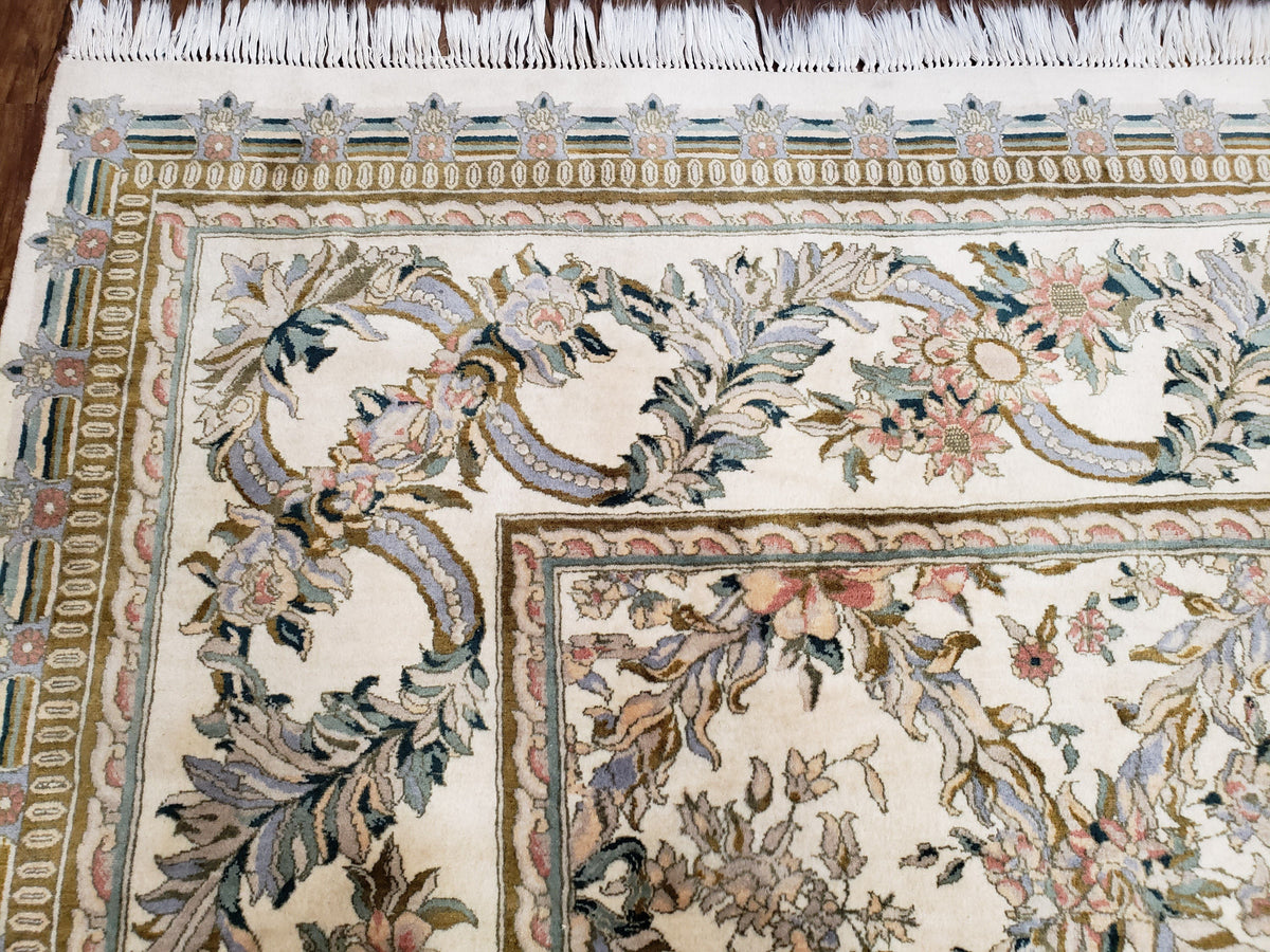 Pak Persian Floral Rug 11 x 12.6, Ivory, Very Fine, Hand Knotted - Jewel Rugs, view 7