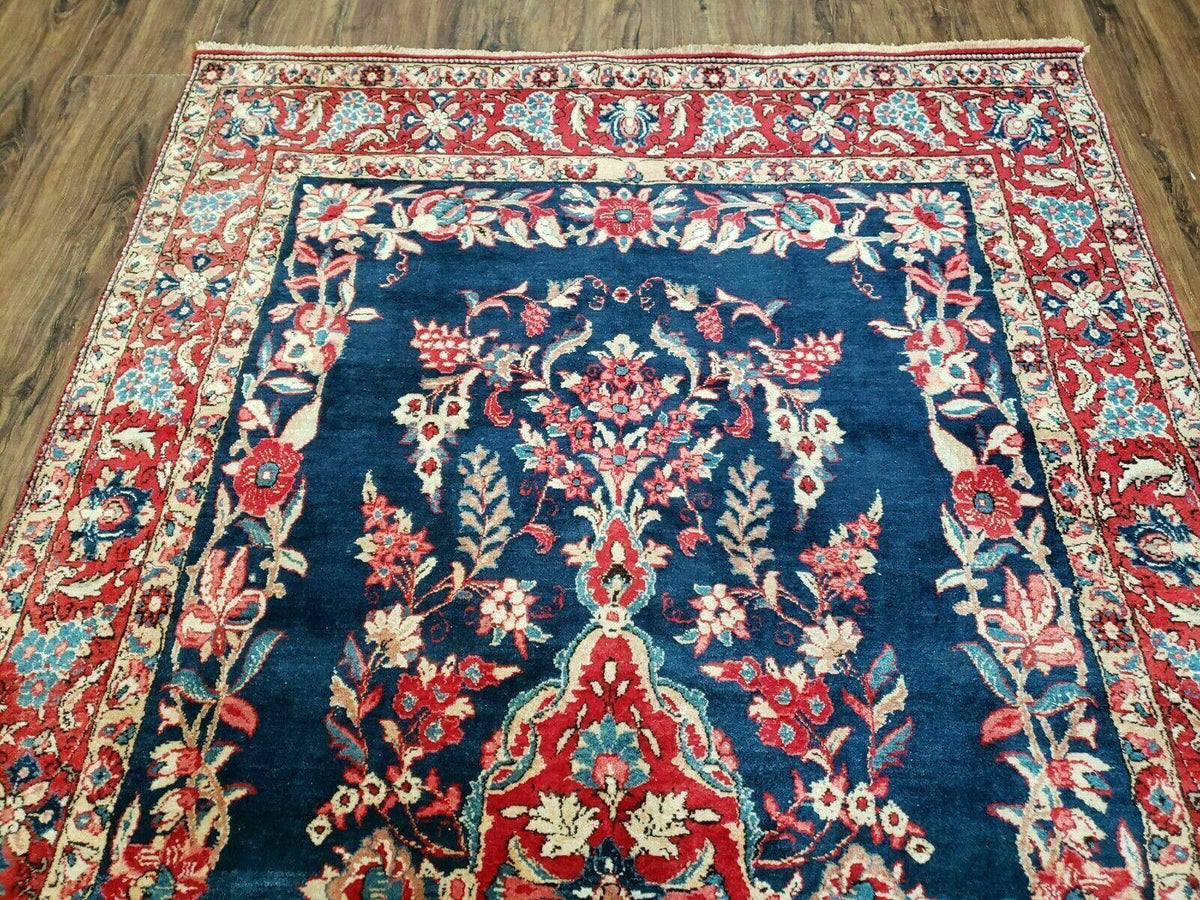 4' X 7' Vintage Handmade Turkish Wool Rug Flowers Birds Tree Of Life Blue Red - Jewel Rugs, view 4