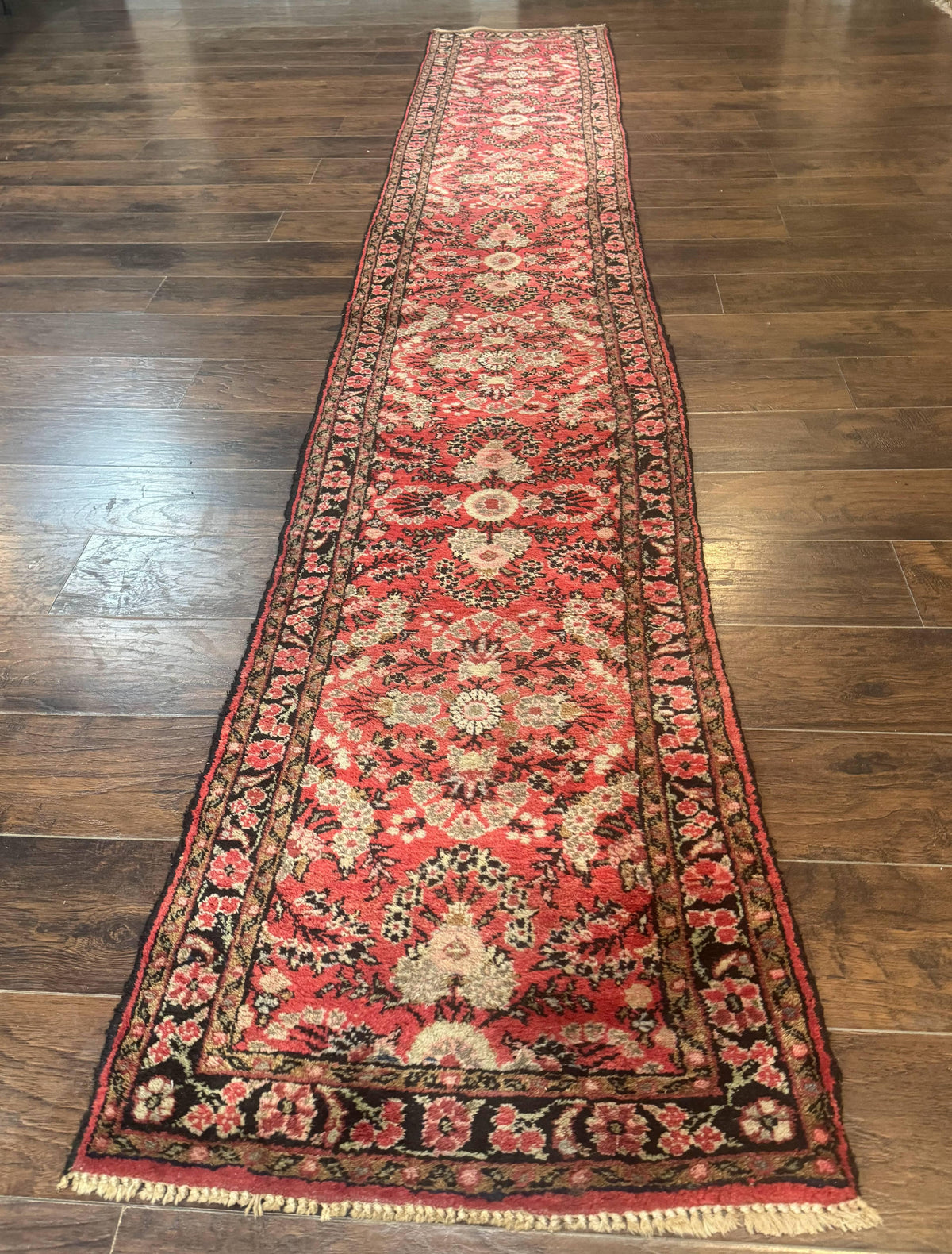 Persian Hamadan Runner Rug 2 x 13.6 – Red Floral Wool Hallway Carpet - Jewel Rugs