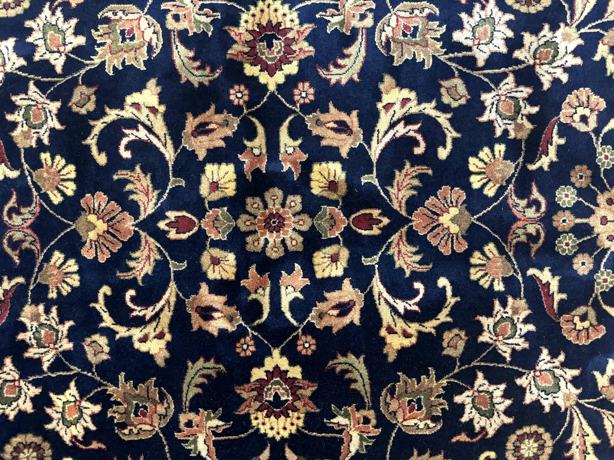 Indo Persian Rug 8x10, Navy Blue and Red, Floral Allover, Hand Knotted Vintage Wool Carpet, Indo Sarouk - Jewel Rugs, view 5