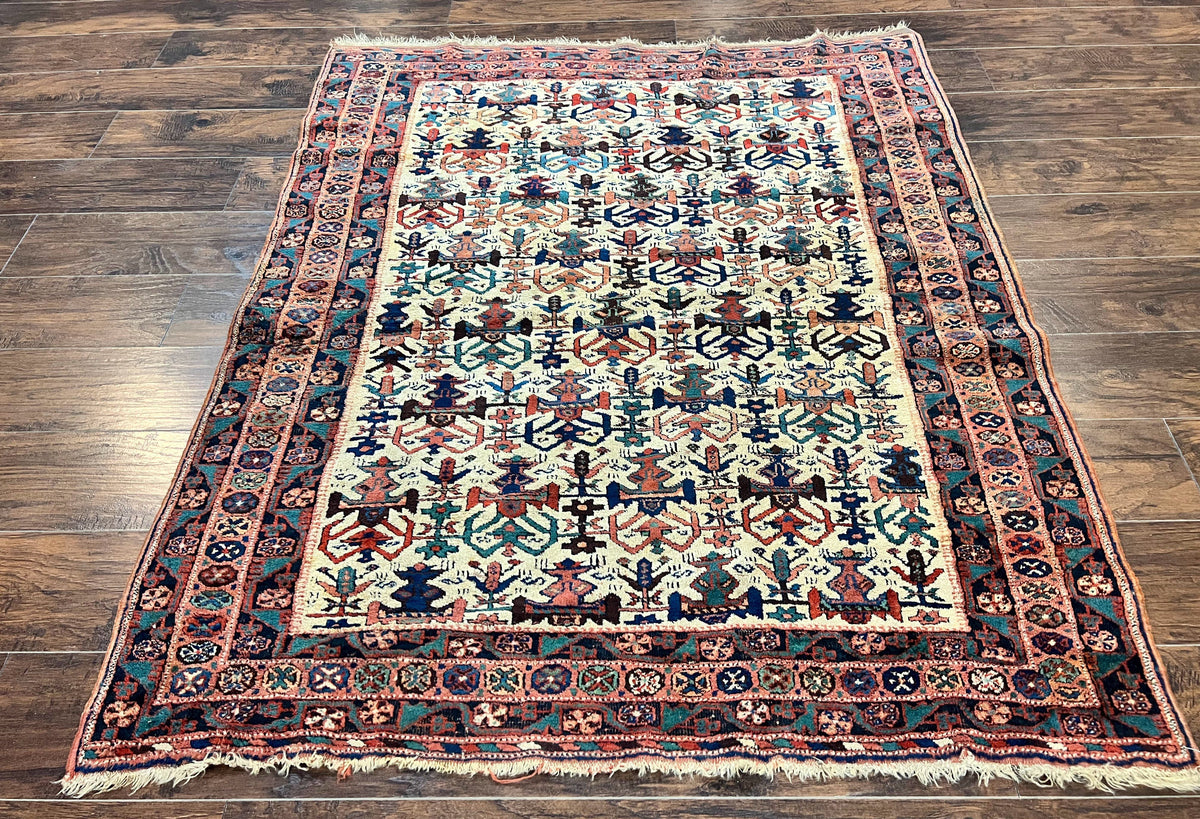Persian Afshar Rug 5x6, Allover Repeated Motif, Wool Tribal Carpet, Handmade Semi Antique Rug - Jewel Rugs, view 2