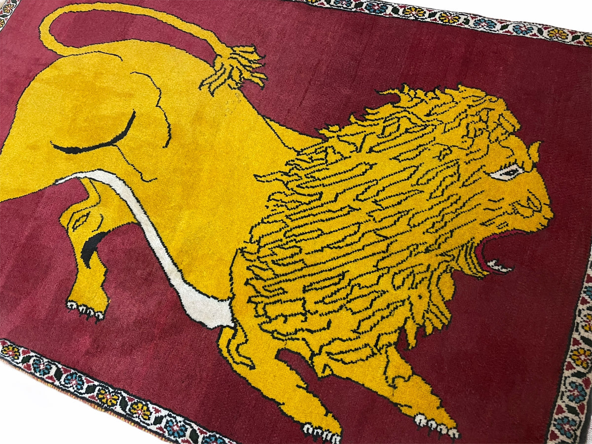 Persian Gabbeh Rug 3x4, Lion Pictorial, Red - Jewel Rugs, view 3