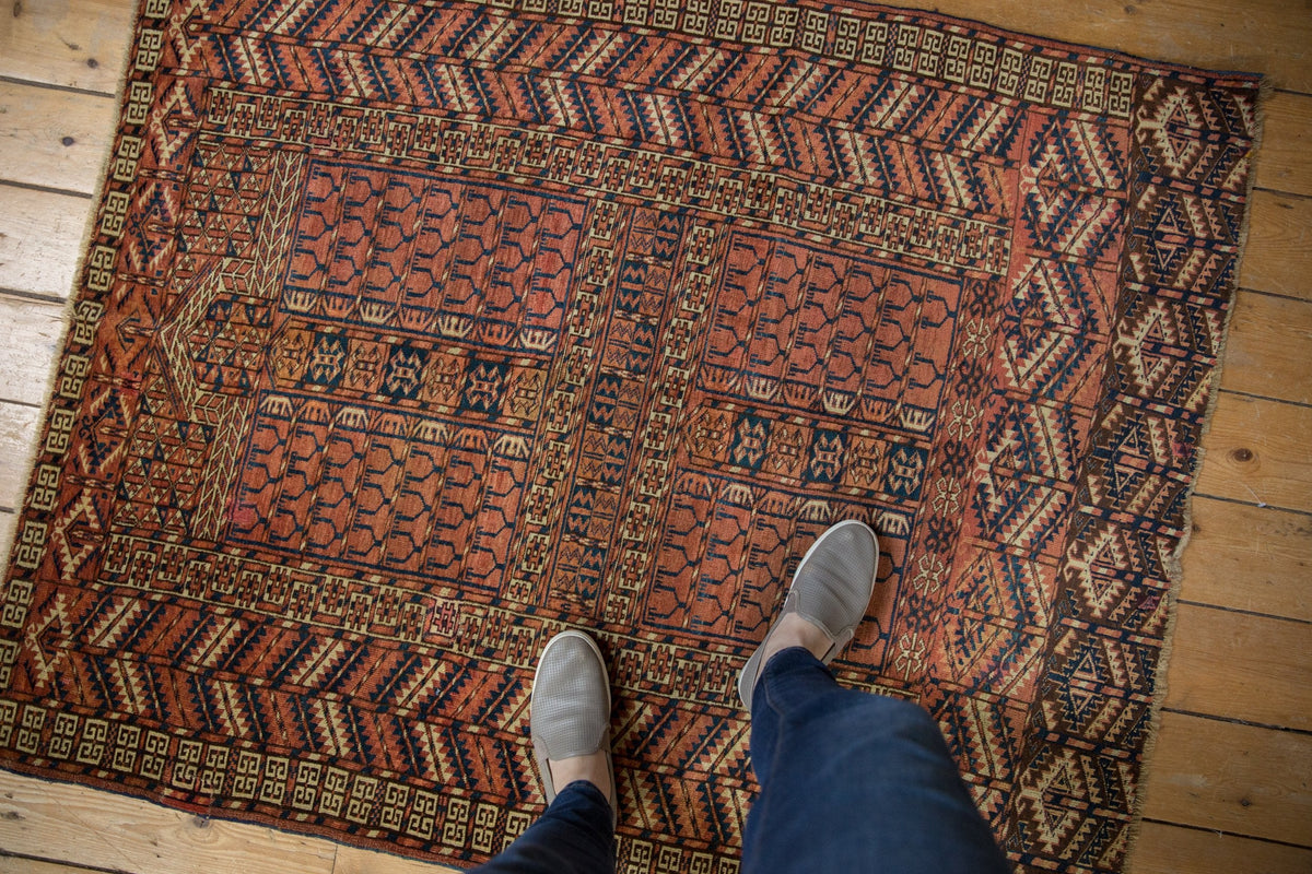4x5 Antique Turkmen Square Rug