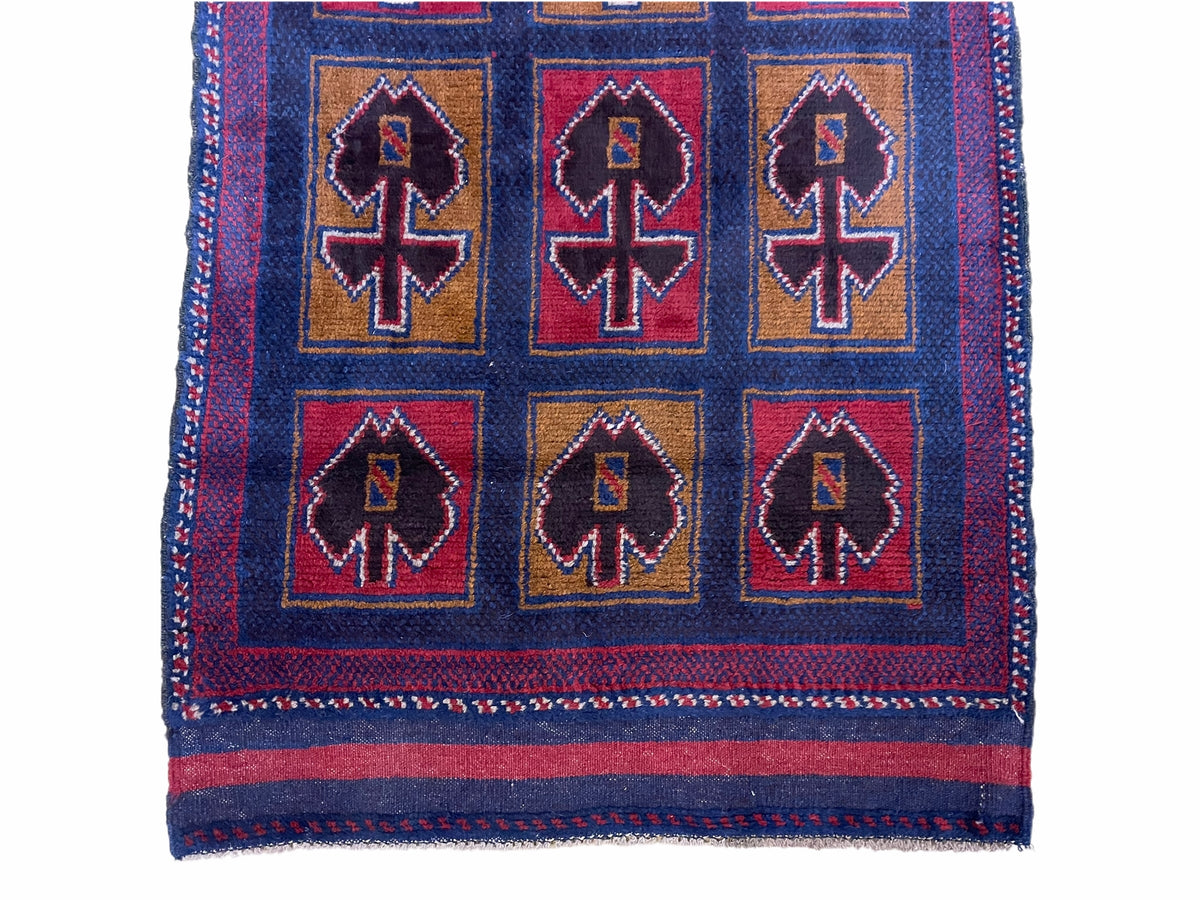 2' 9" X 4' 5" Vintage Handmade Tribal Wool Rug Balouchi Afghan Rug Blue Red 3x5 - Jewel Rugs, view 5