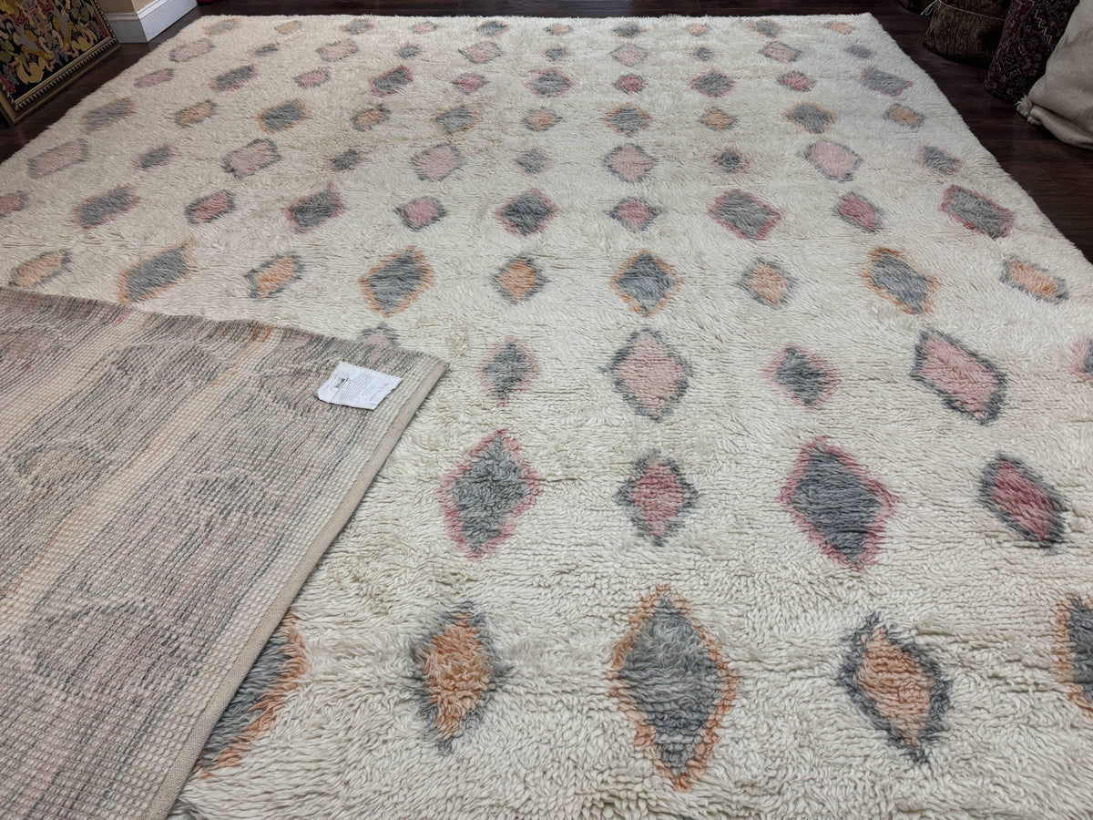 Large Modern Contemporary Indian Shag Rug 11x14, Ivory, Handmade Wool Carpet - Jewel Rugs, view 12
