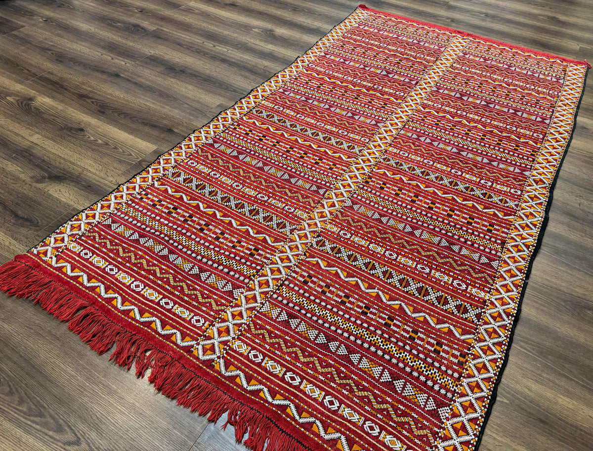 Moroccan Kilim Rug 4x8, Flatweave, Bohemian, Red Ivory Orange - Jewel Rugs, view 3