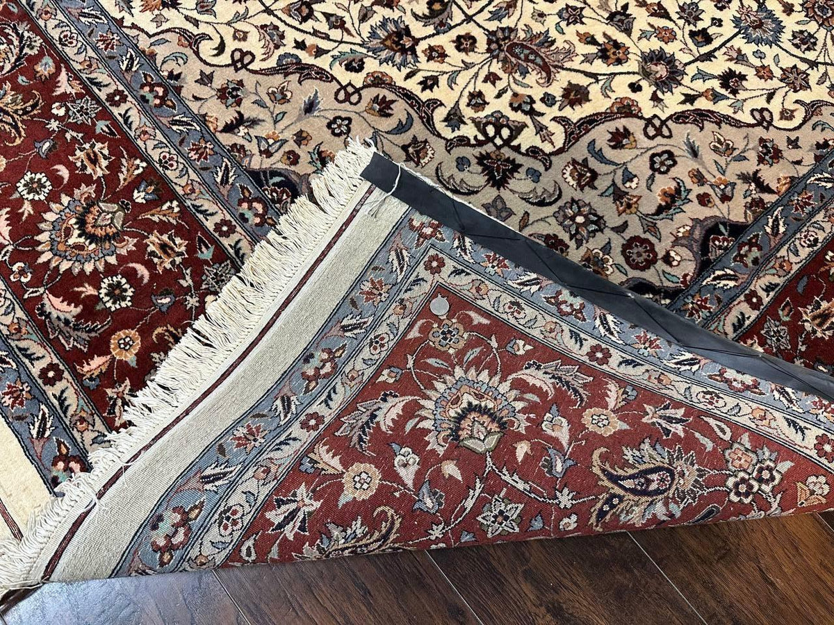 Sino Persian Rug 9x12, Vintage Wool Oriental Carpet, Floral Medallion, Wool Rug, Cream and Maroon - Jewel Rugs, view 10