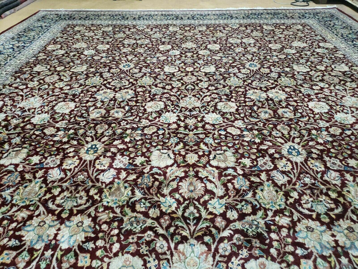 Persian Rug 9x12, Floral Allover, Very Fine, Handmade, Room Sized Oriental Carpet, Sino Persian, Maroon and Navy Blue - Jewel Rugs, view 4