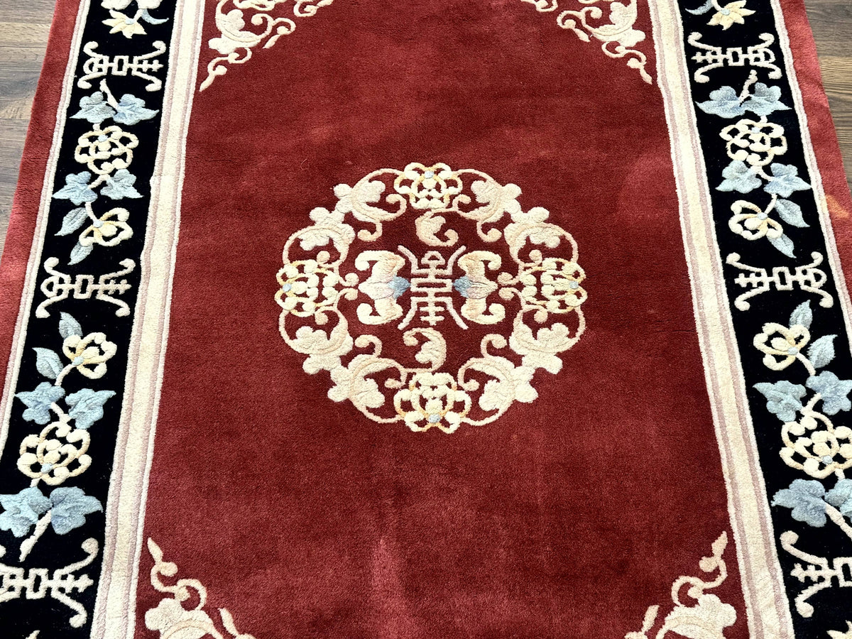 Dark Red Chinese Wool Rug 4x6, Chinese 90 Line Rug, Carving Rug, Handmade, Pair B - Jewel Rugs, view 5