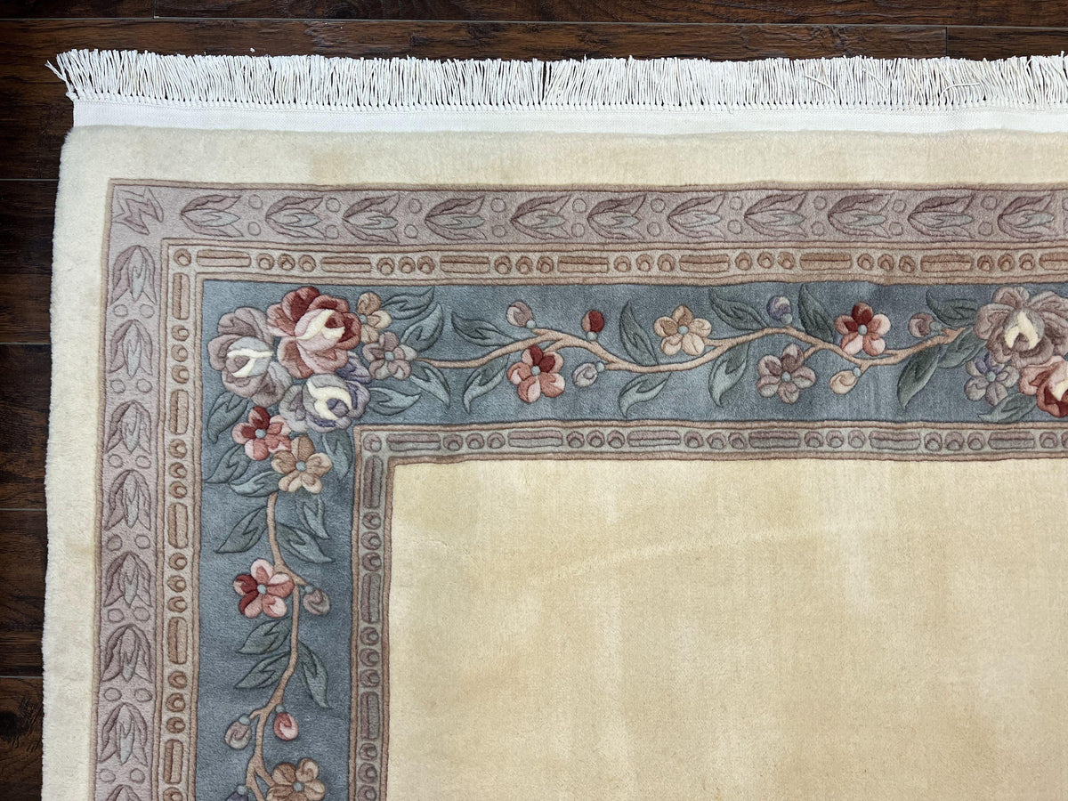 Chinese Carving Rug 8x10, Chinese Wool Carpet 8 x 10, Cream, 120 Line Rug, Vintage Handmade Art Deco Asian Oriental Rug, Aubusson Rug - Jewel Rugs, view 6