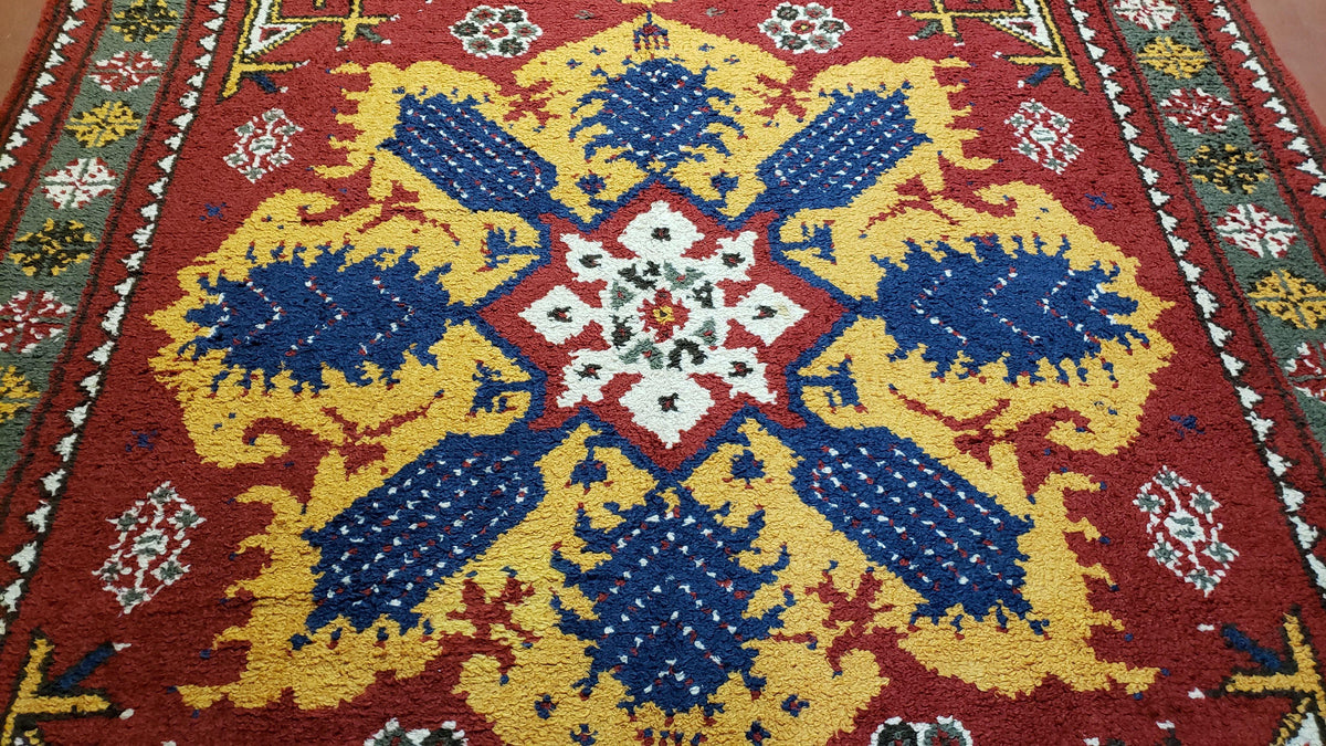 Colorful Moroccan Heriz Rug 6x9, Large Central Medallion, Red Yellow Blue - Jewel Rugs, view 6
