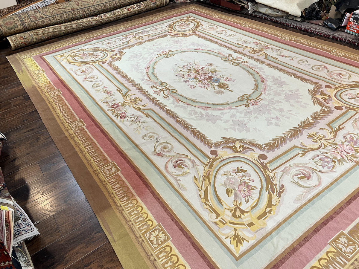 Large Aubusson Rug 11x15, Oversized Gallery Palace Size Flatweave Savonnerie Carpet 11 x 15 ft, Wool Handmade Vintage Elegant European - Jewel Rugs, view 13