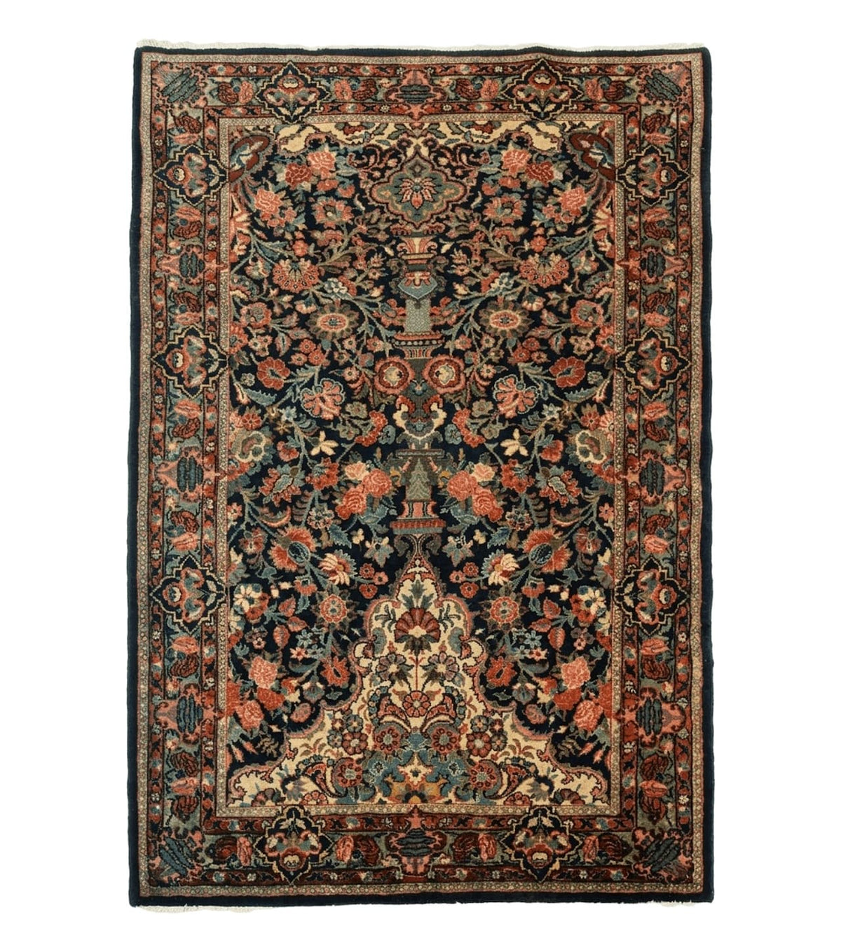 Antique Persian Rug 4x5, Navy Blue 1920s Carpet, Wool, Rare, Fine, Persian Hamadan Bidjar Carpet - Jewel Rugs