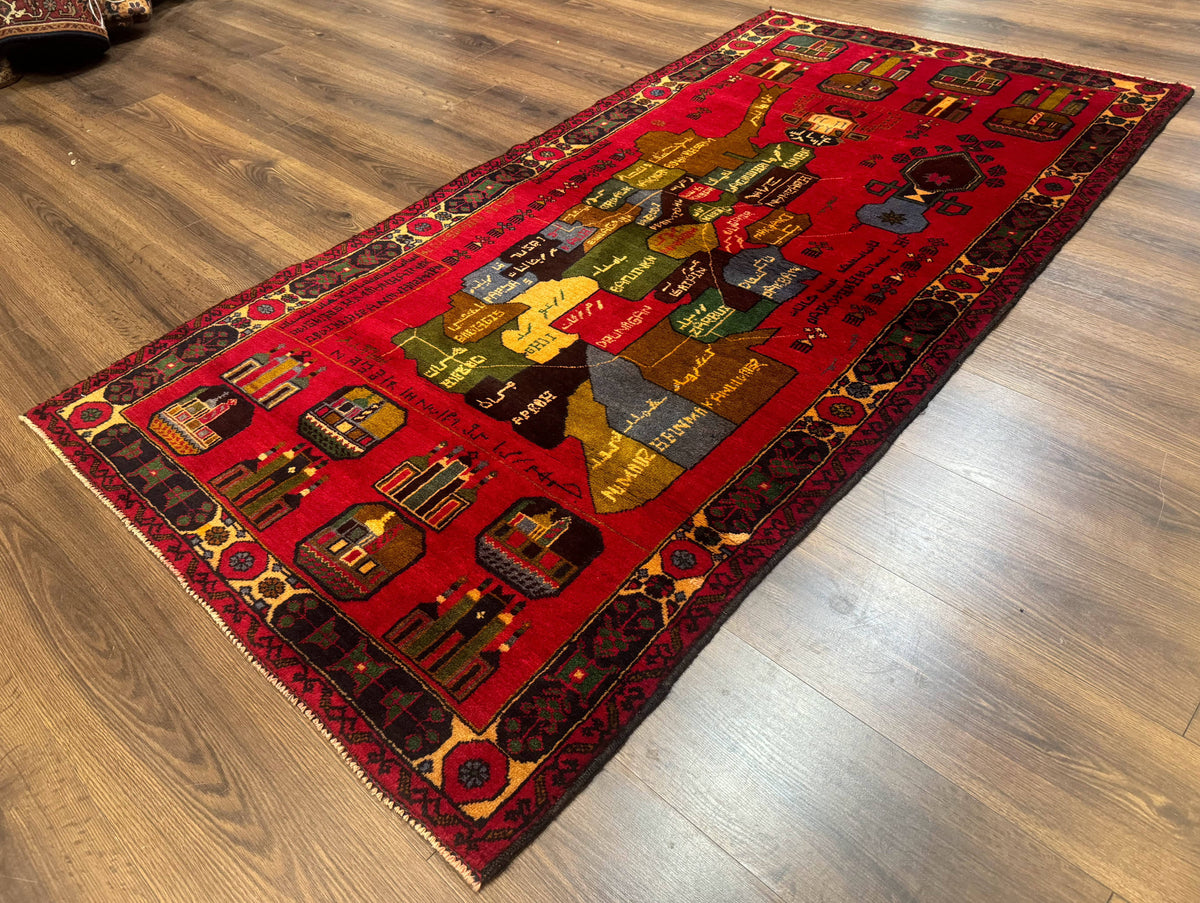 Red Afghan Balouch Rug 3x7, Tribal, Map of Afghanistan Depiction, Handmade, New - Jewel Rugs, view 13