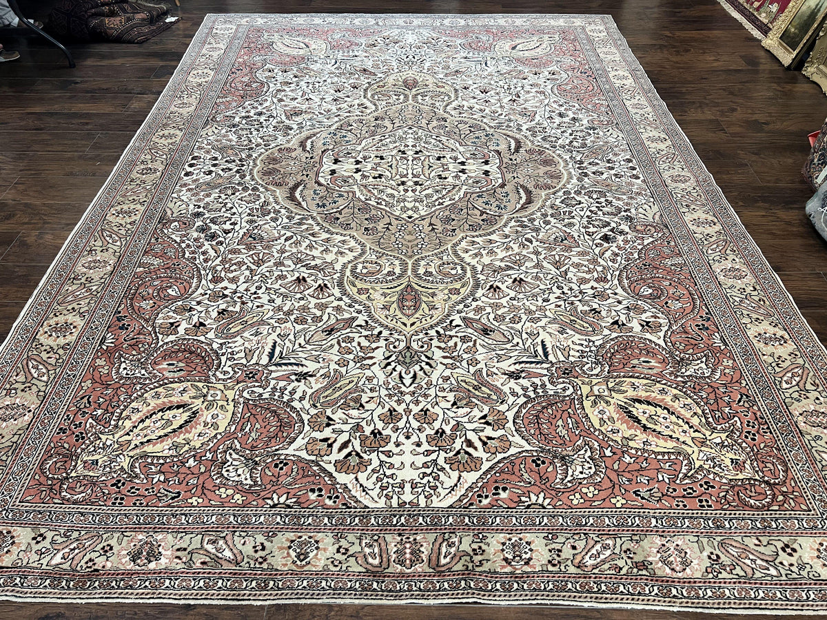 Turkish Sivas Rug 9x12, Handmade Vintage Wool Carpet, Cream Ivory - Jewel Rugs, view 2
