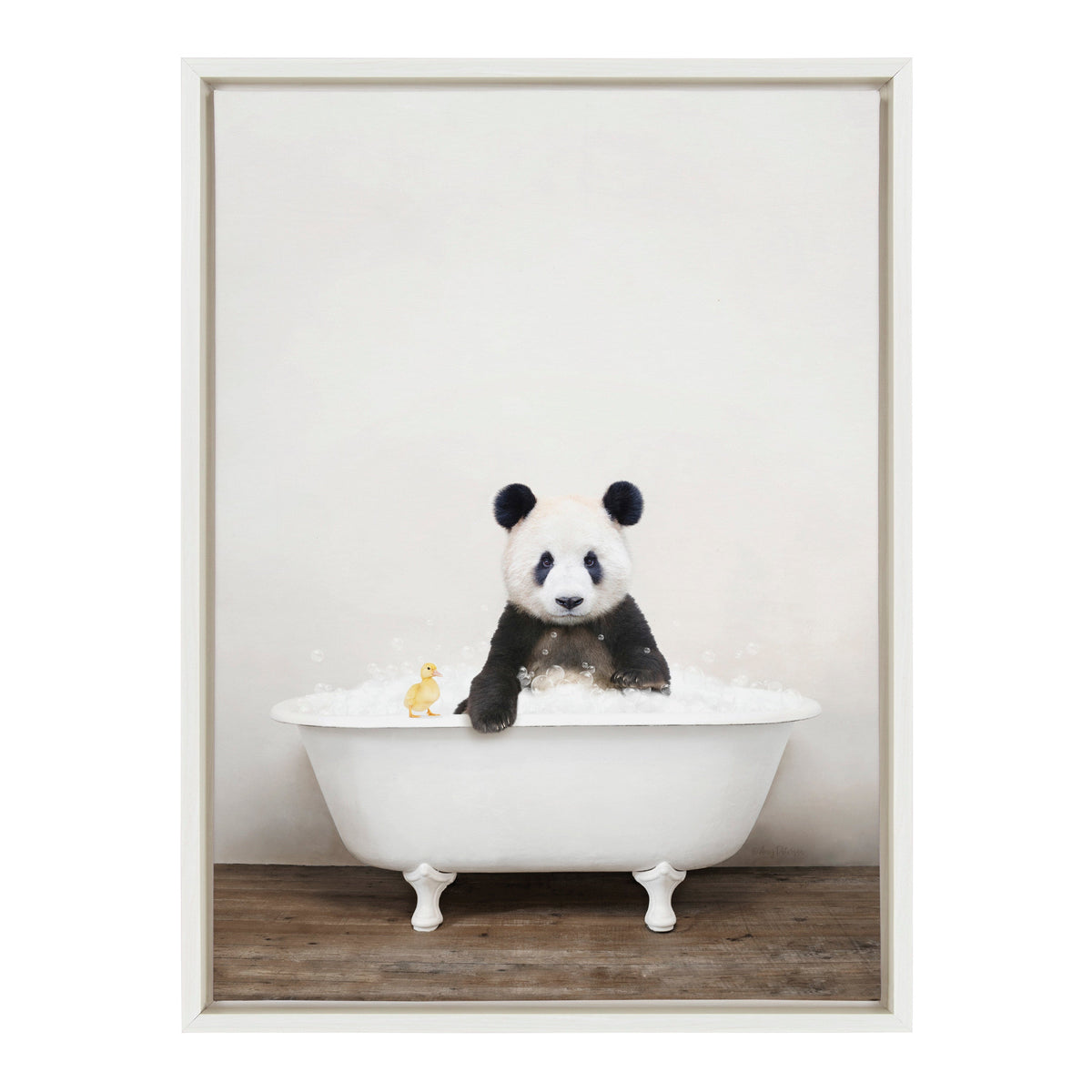 Sylvie Panda Waving in Rustic Bath Framed Canvas by Amy Peterson Art Studio