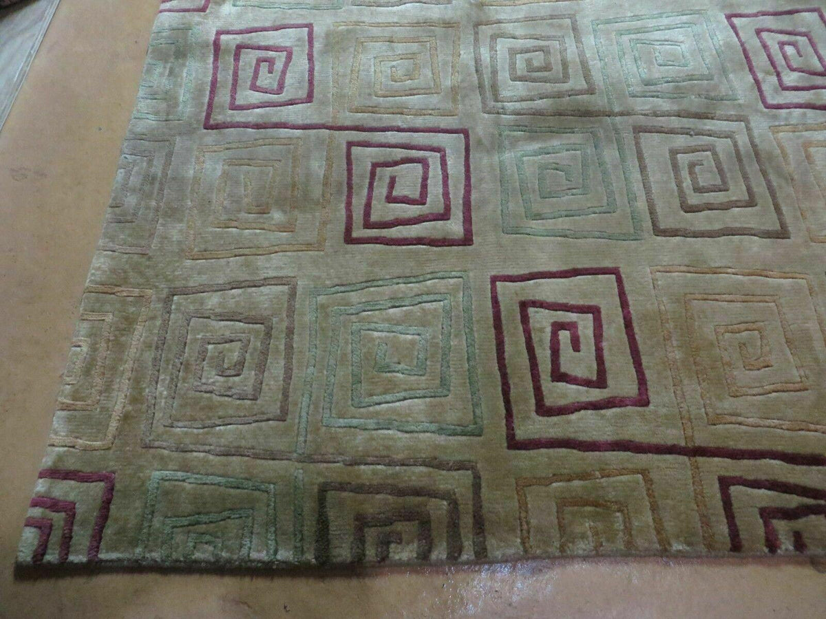 8' X 11' Modern Tibetan Nepal Art Deco Chinese Handmade Wool Silk Rug Abstract - Jewel Rugs, view 8