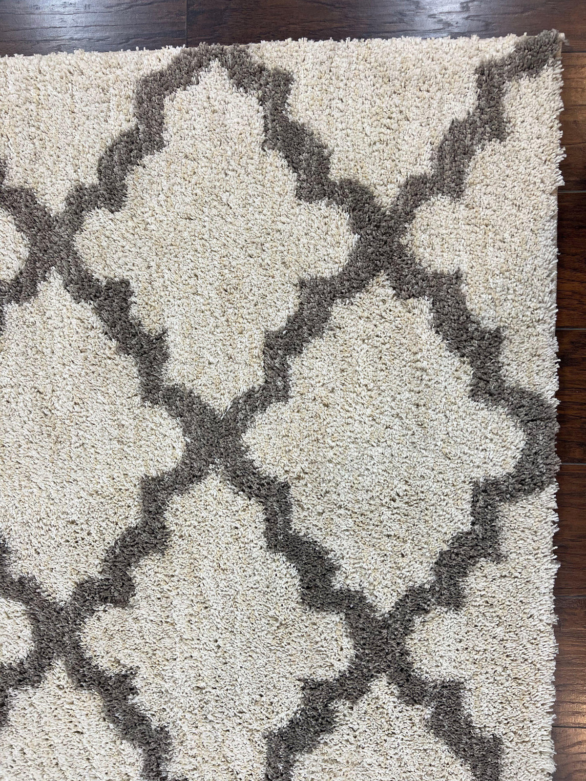 Modern Shag Rug, Ivory and Gray, Diamond Panel Design, Room Sized Area Rug - Jewel Rugs, view 6