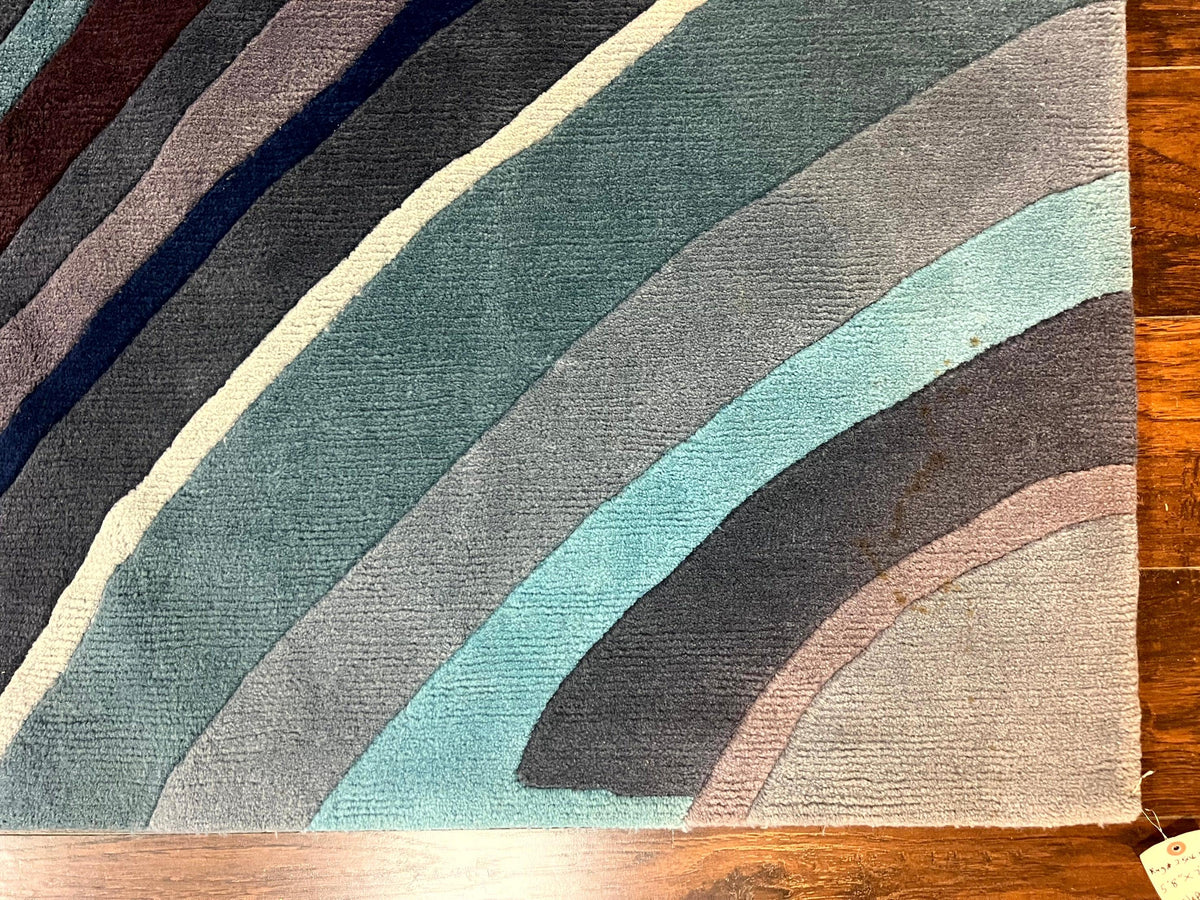 Modern Nepali Handmade Wool Rug 6x8, Blues Gray Mauve, Abstract, Nepali Tibetan Rug - Jewel Rugs, view 10