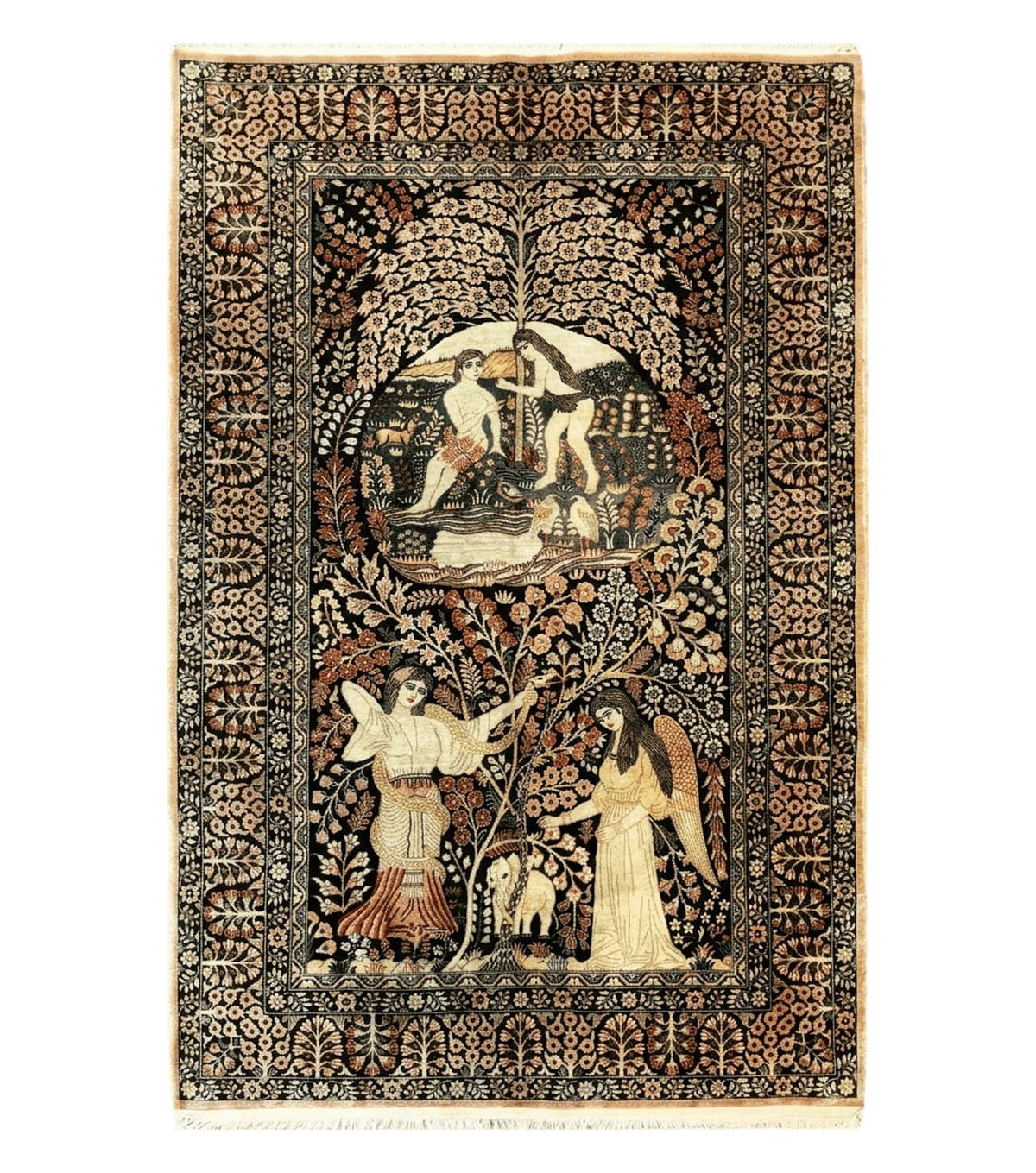 Stunning Sino Persian Pictorial Rug 2.7 x 4, Garden of Eden Adam & Eve Tree of Life Design, Extremely Fine 580 KPSI, Masterpiece - Jewel Rugs
