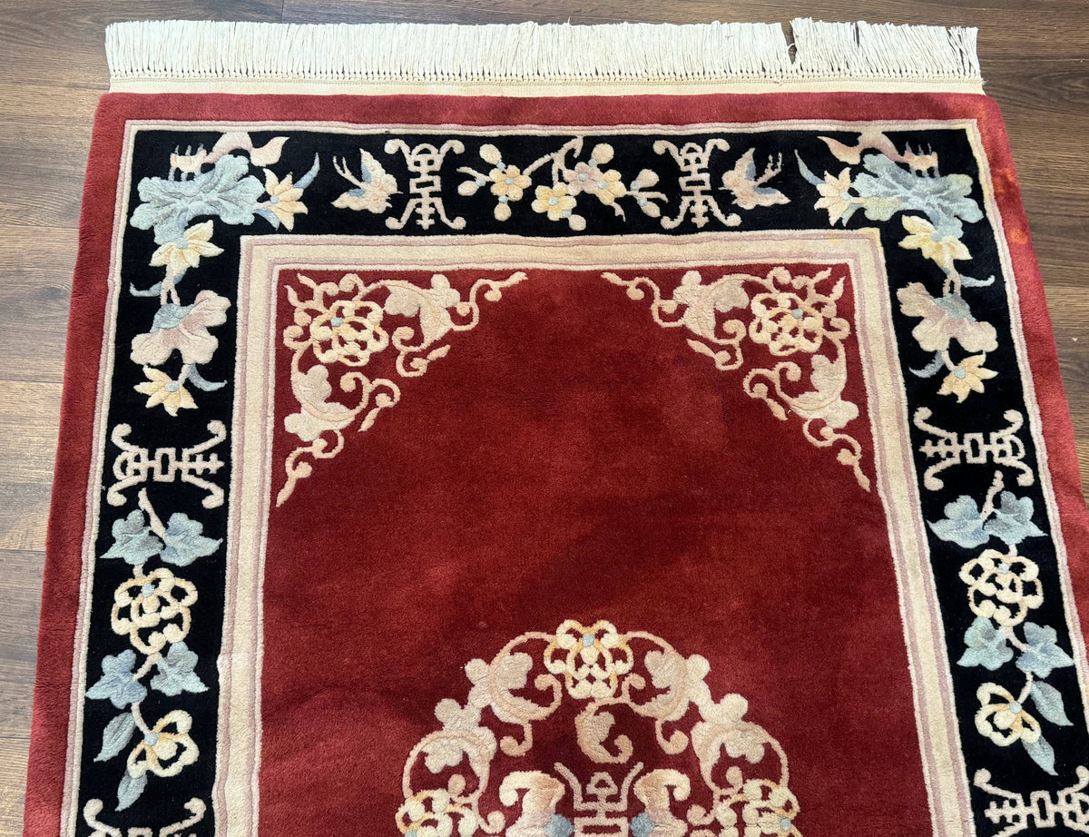 Dark Red Chinese Wool Rug 4x6, Chinese 90 Line Rug, Carving Rug, Handmade, Pair B - Jewel Rugs, view 4