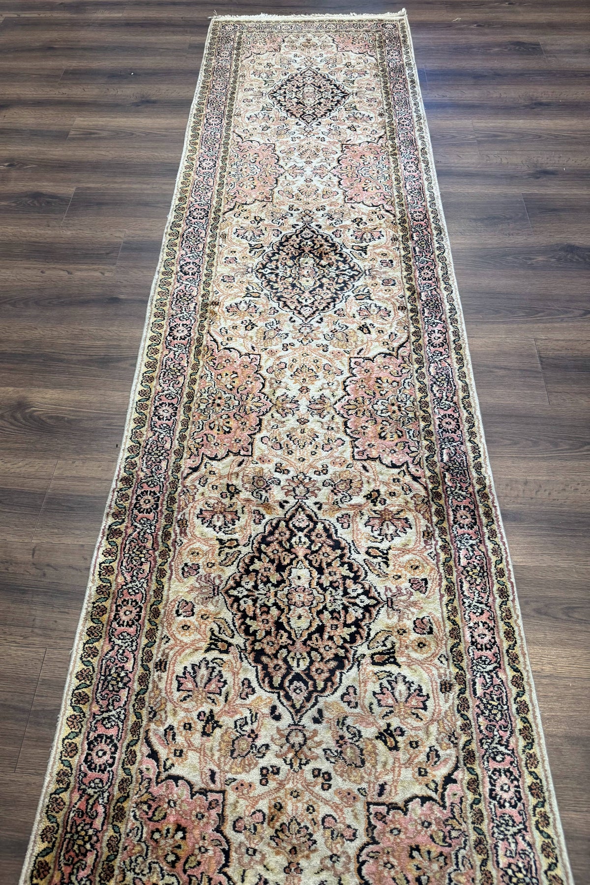 Silk Indian Kashmiri Runner Rug 2.7 x 9.8, Floral Medallions - Jewel Rugs, view 10